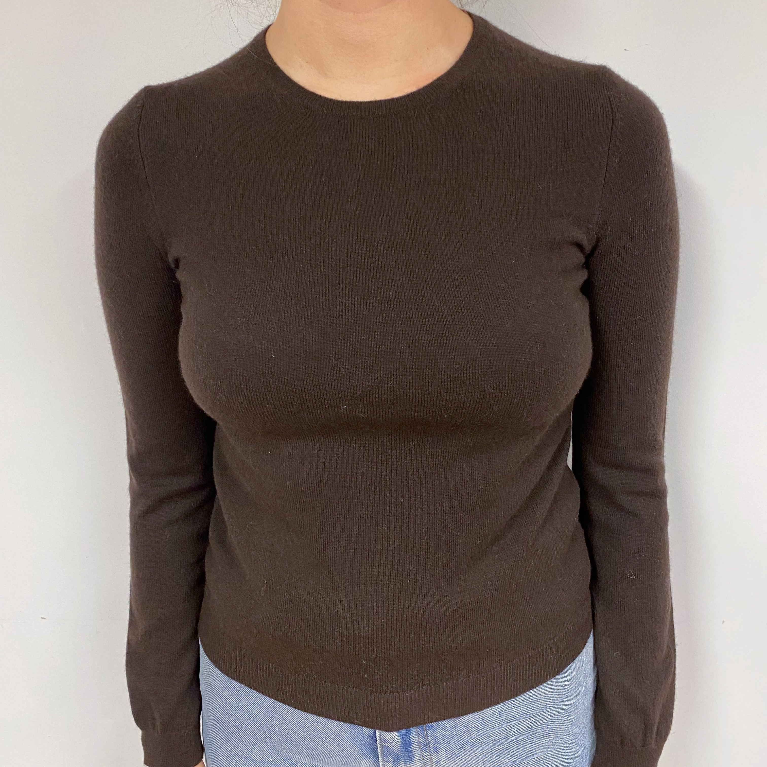 Dark Chocolate Brown Cashmere Crew Neck Jumper Small