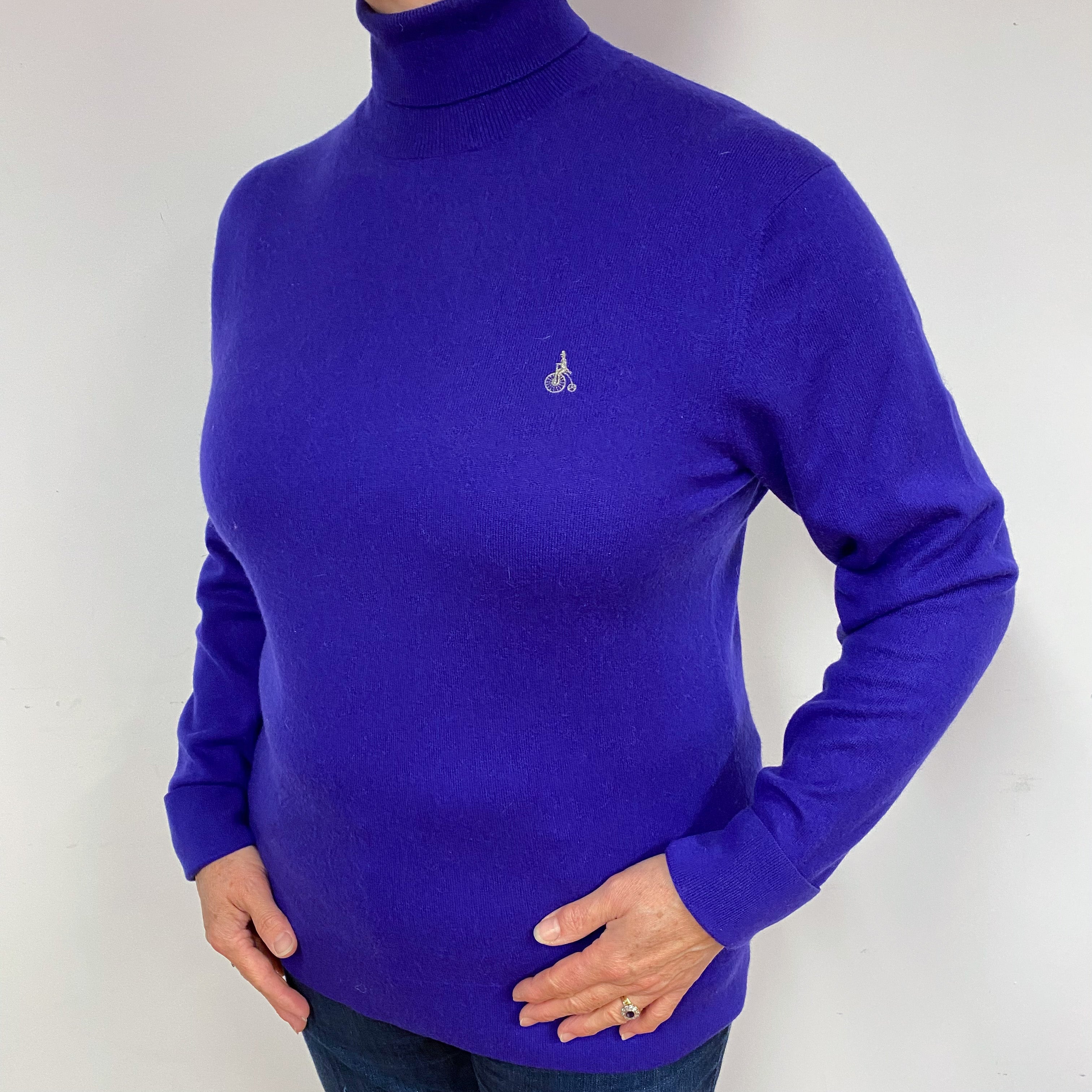 Indigo Purple Cashmere Polo Neck Jumper Large