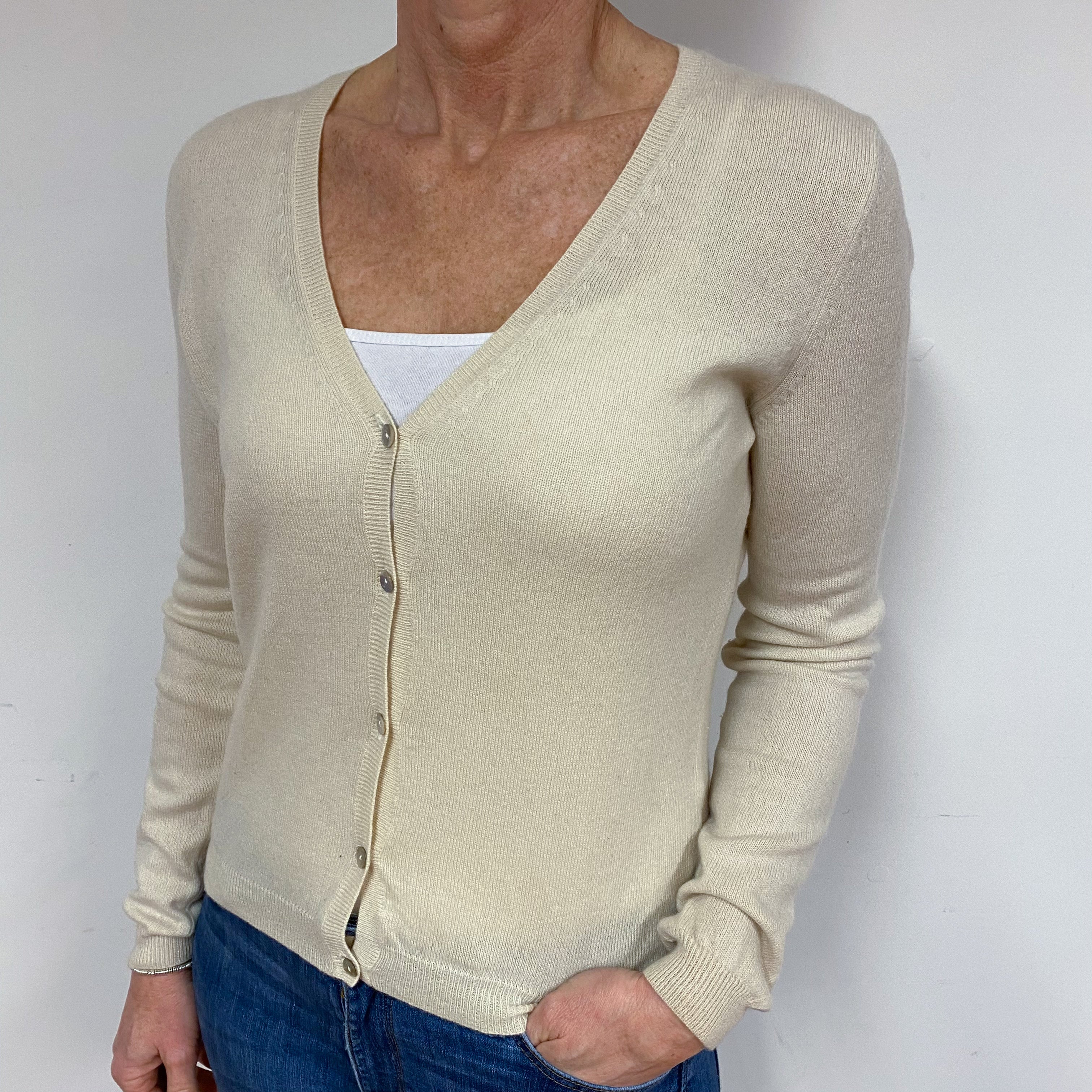 Vanilla Cream Cashmere V-Neck Cardigan Medium