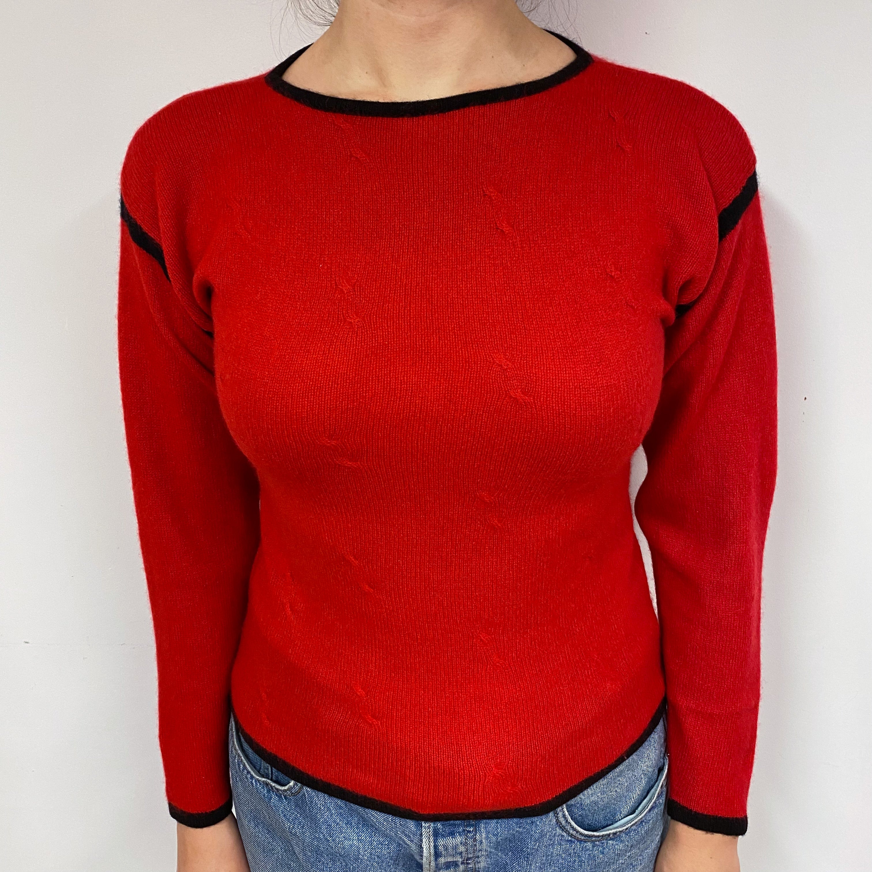 Vintage Scarlet Red Cashmere Crew Neck Jumper Small