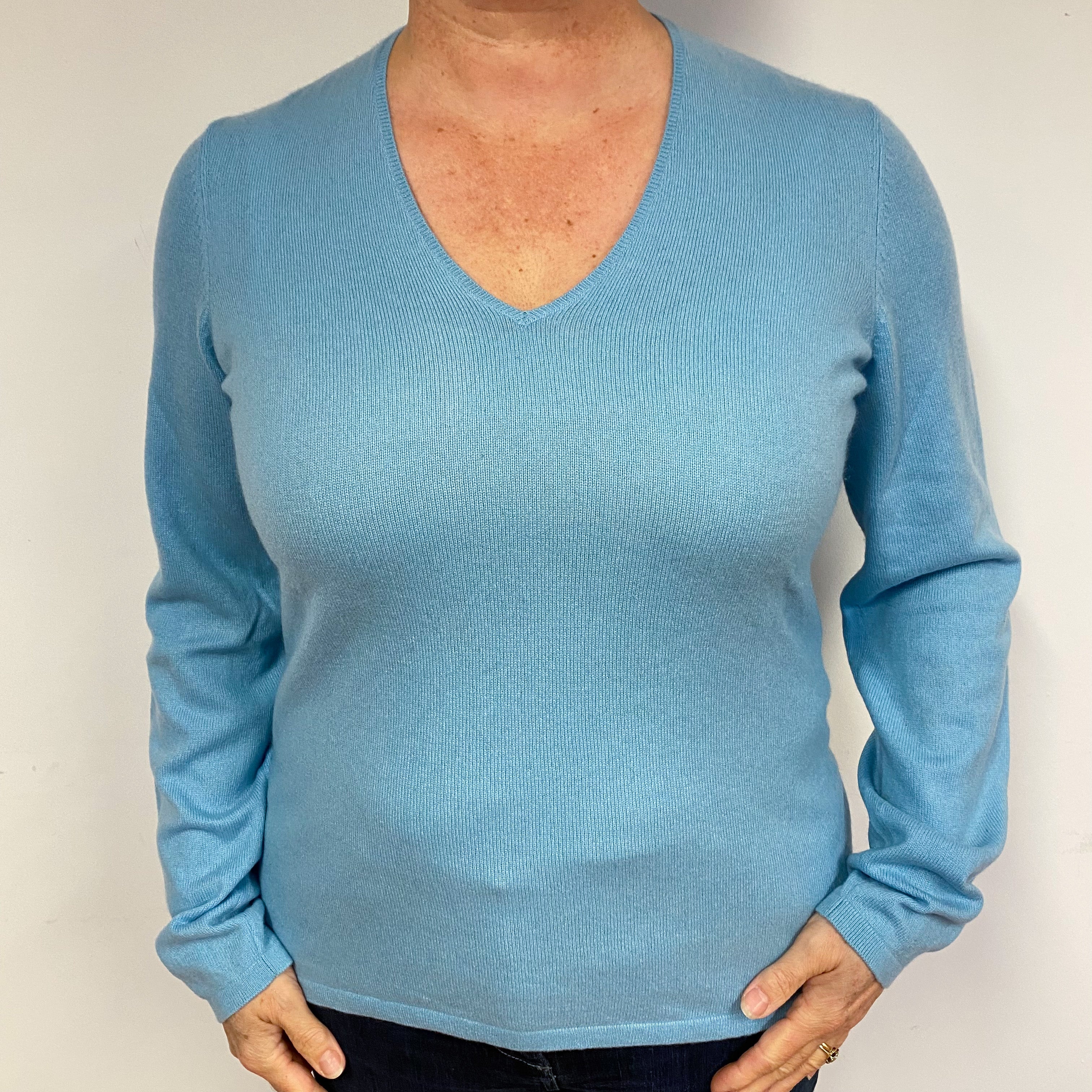 Sky Blue Cashmere V-Neck Jumper Large