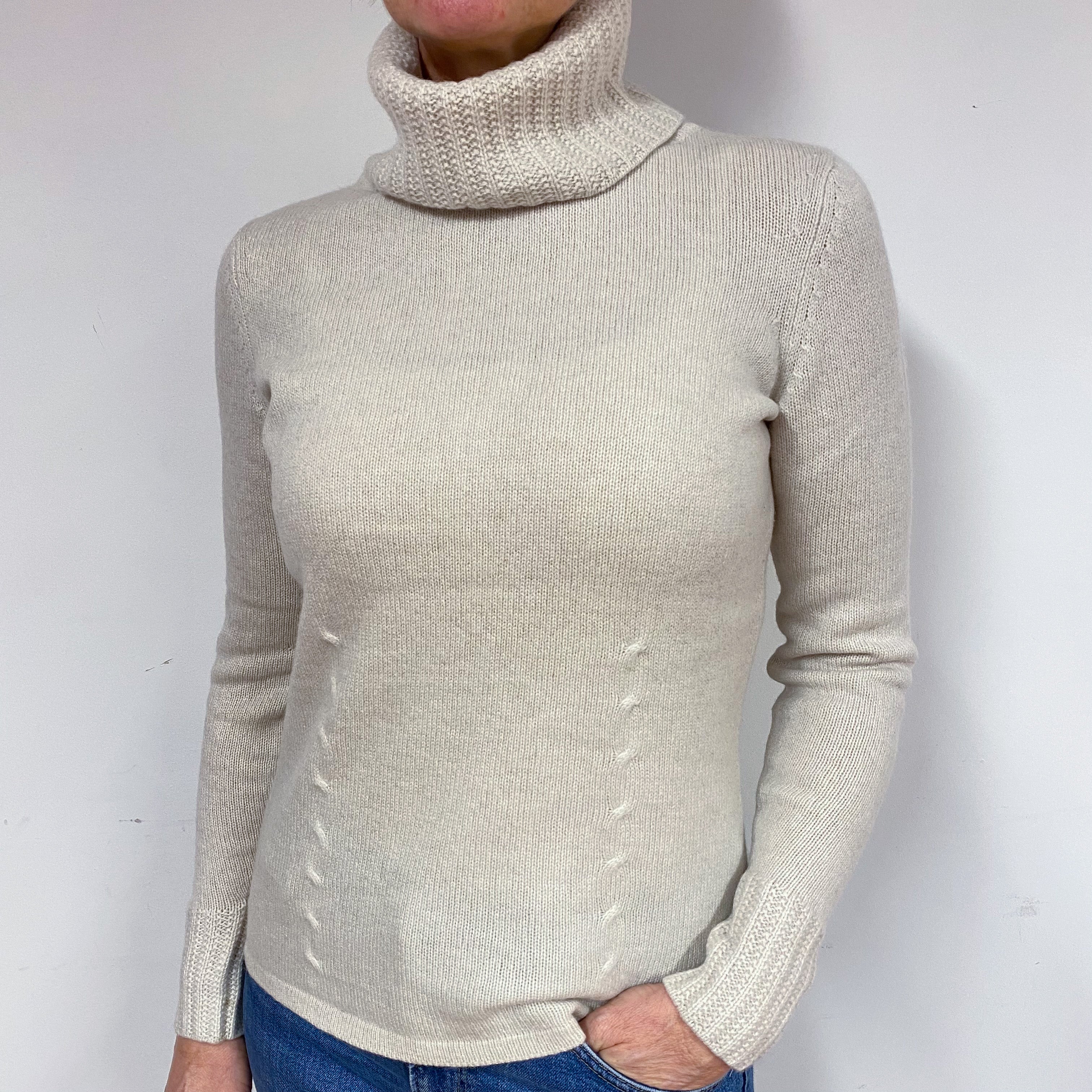 Honey Beige Cashmere Polo Neck Jumper Medium