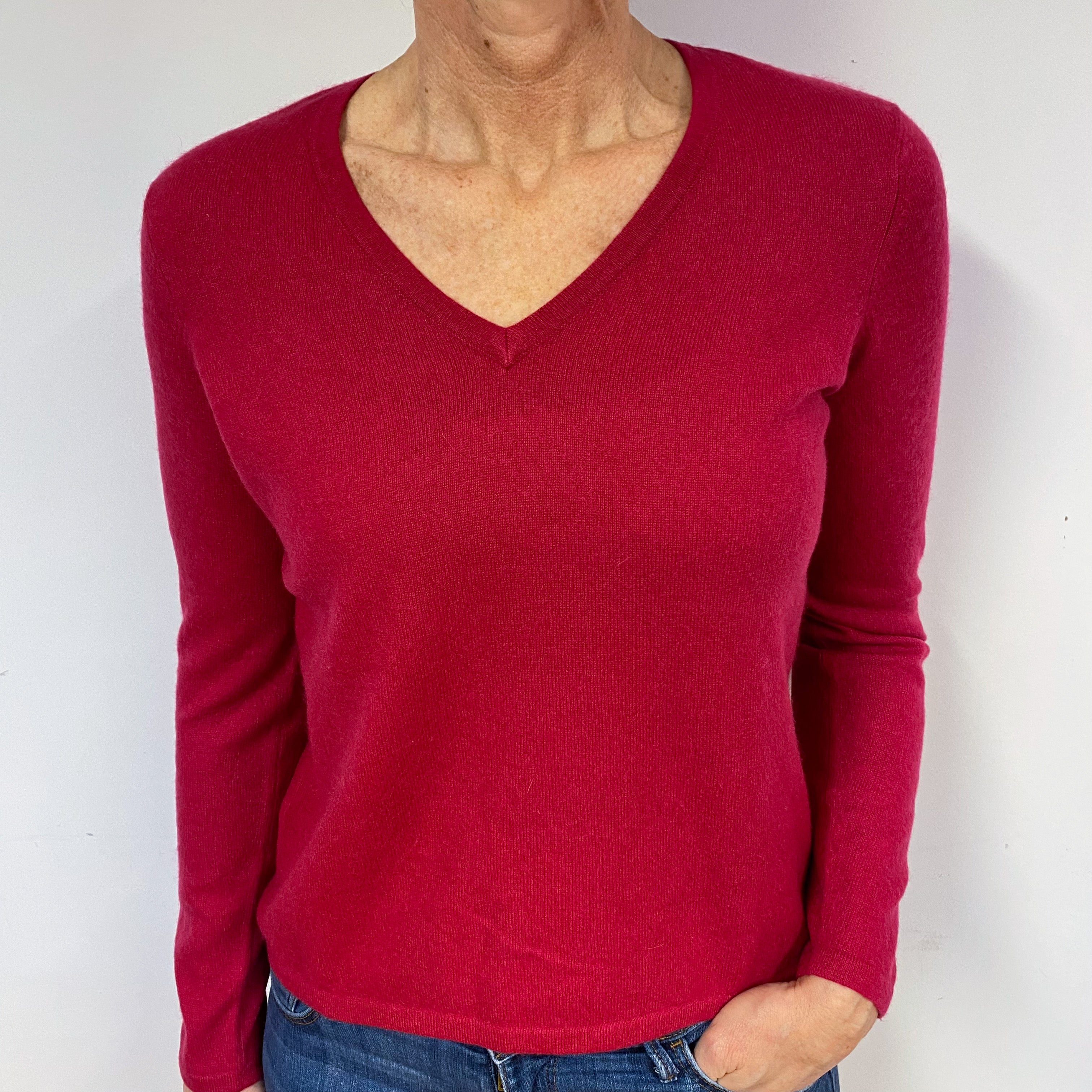 Ruby Red Cashmere V-Neck Jumper Medium/Petite