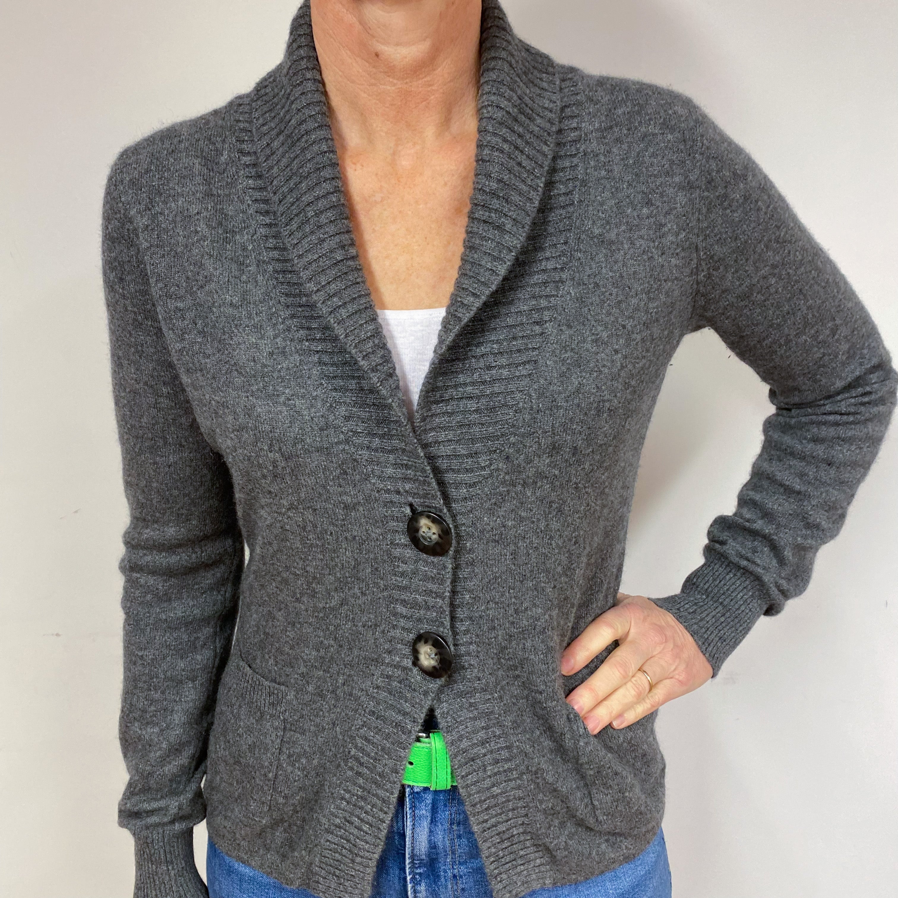 Slate Grey Cashmere V-Neck Cardigan Medium