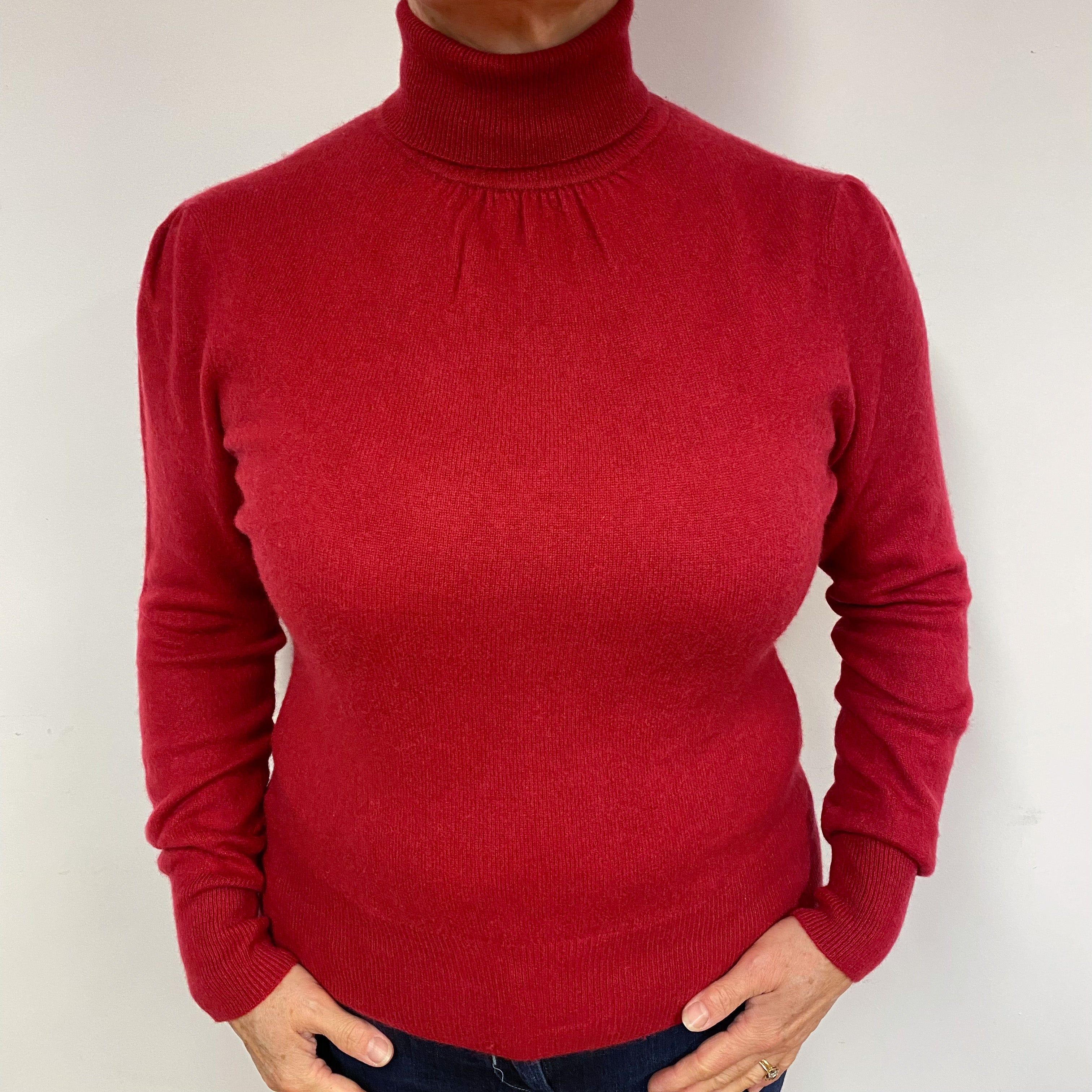 Crimson Red Cashmere Polo Neck Jumper Large