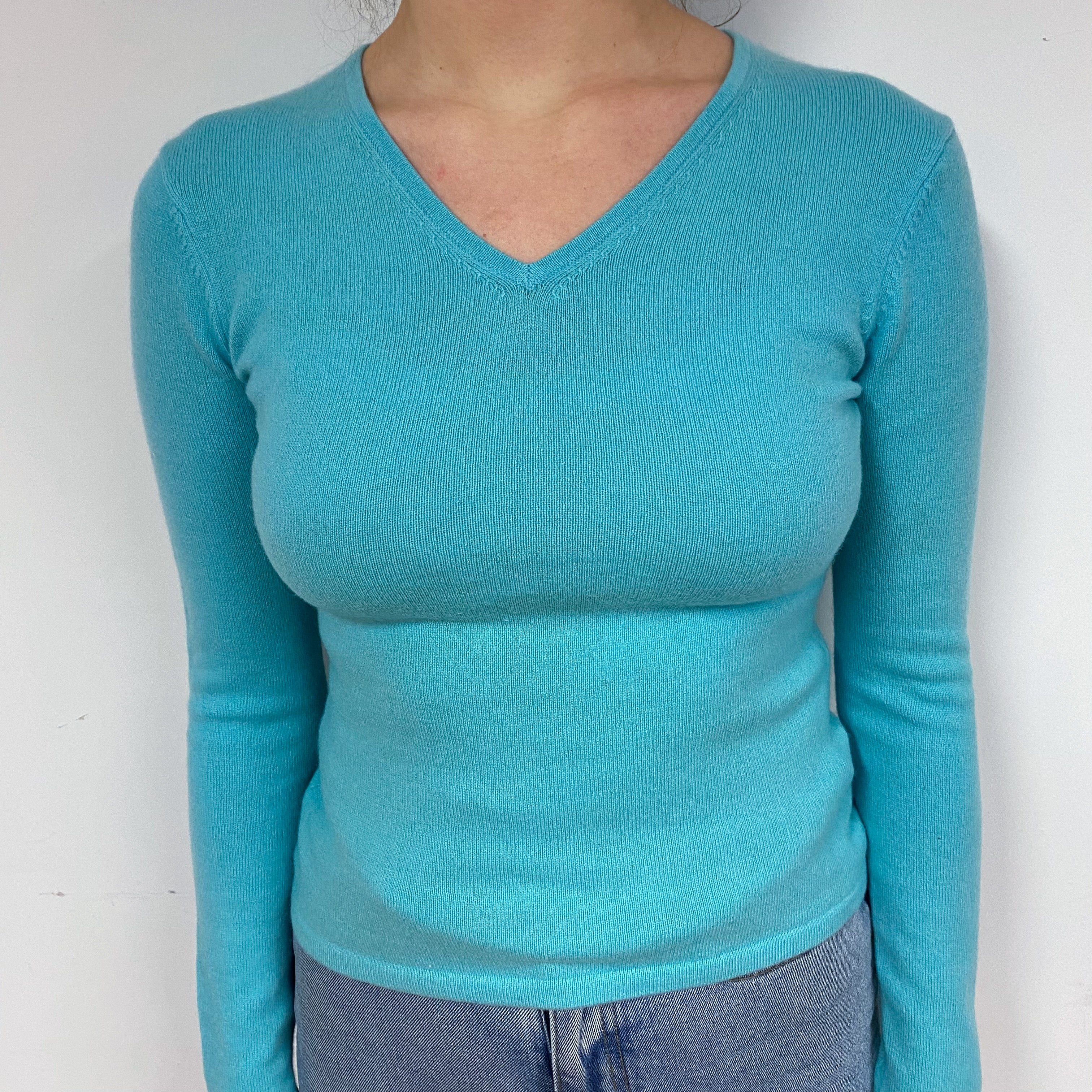 Aqua Green Cashmere V-Neck Jumper Small