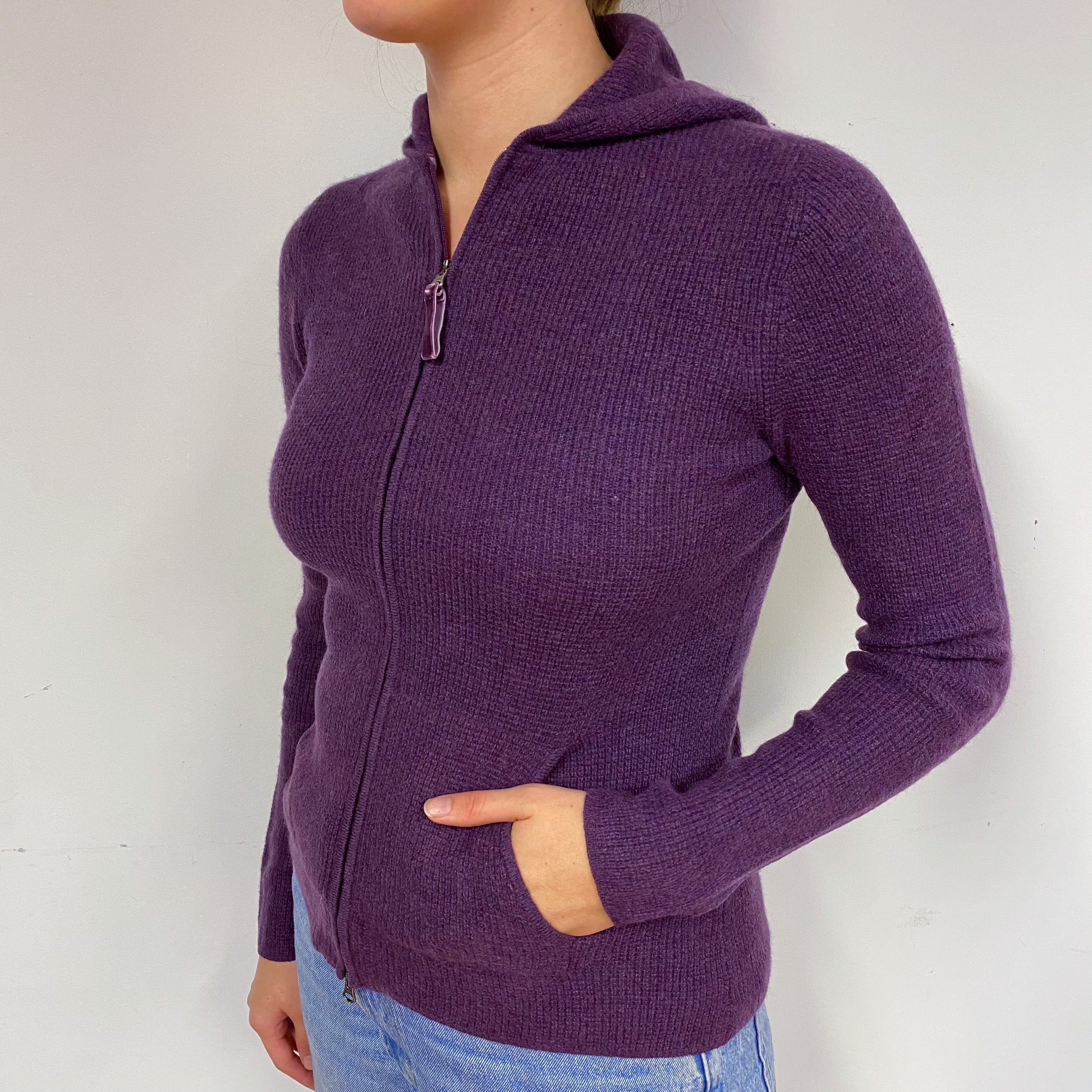 Grape Purple Waffle Cashmere Hoodie Jumper Small