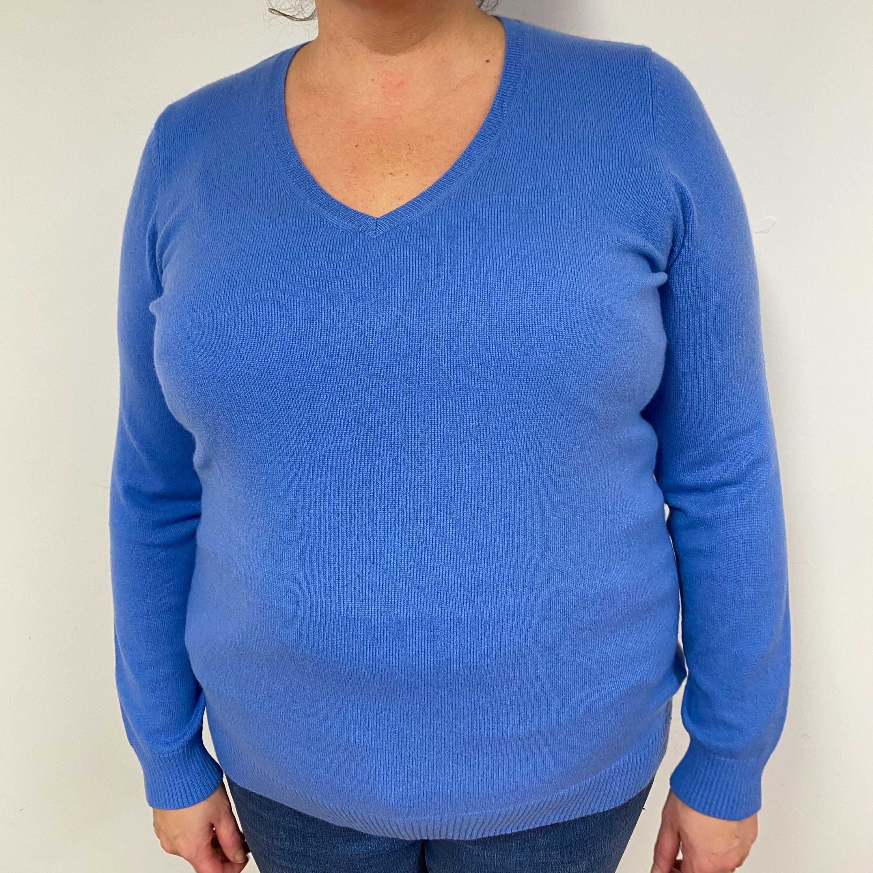 Tanzanite Blue Cashmere V-Neck Jumper Extra Large