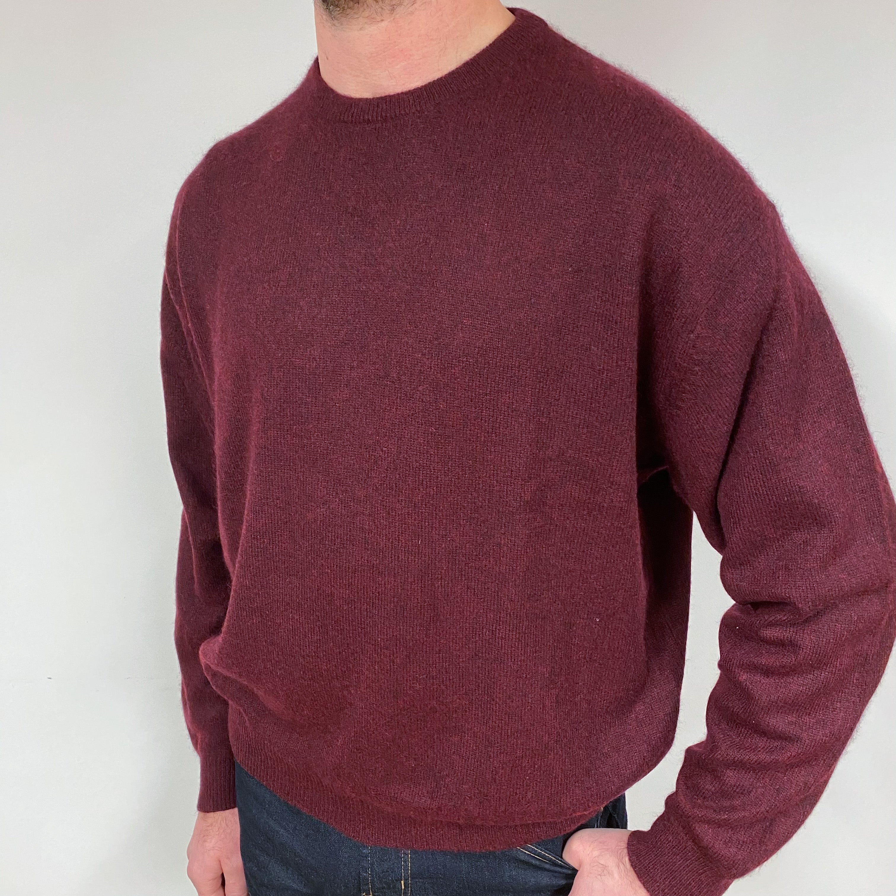 Men's Wine Red Cashmere Crew Neck Jumper XXLarge