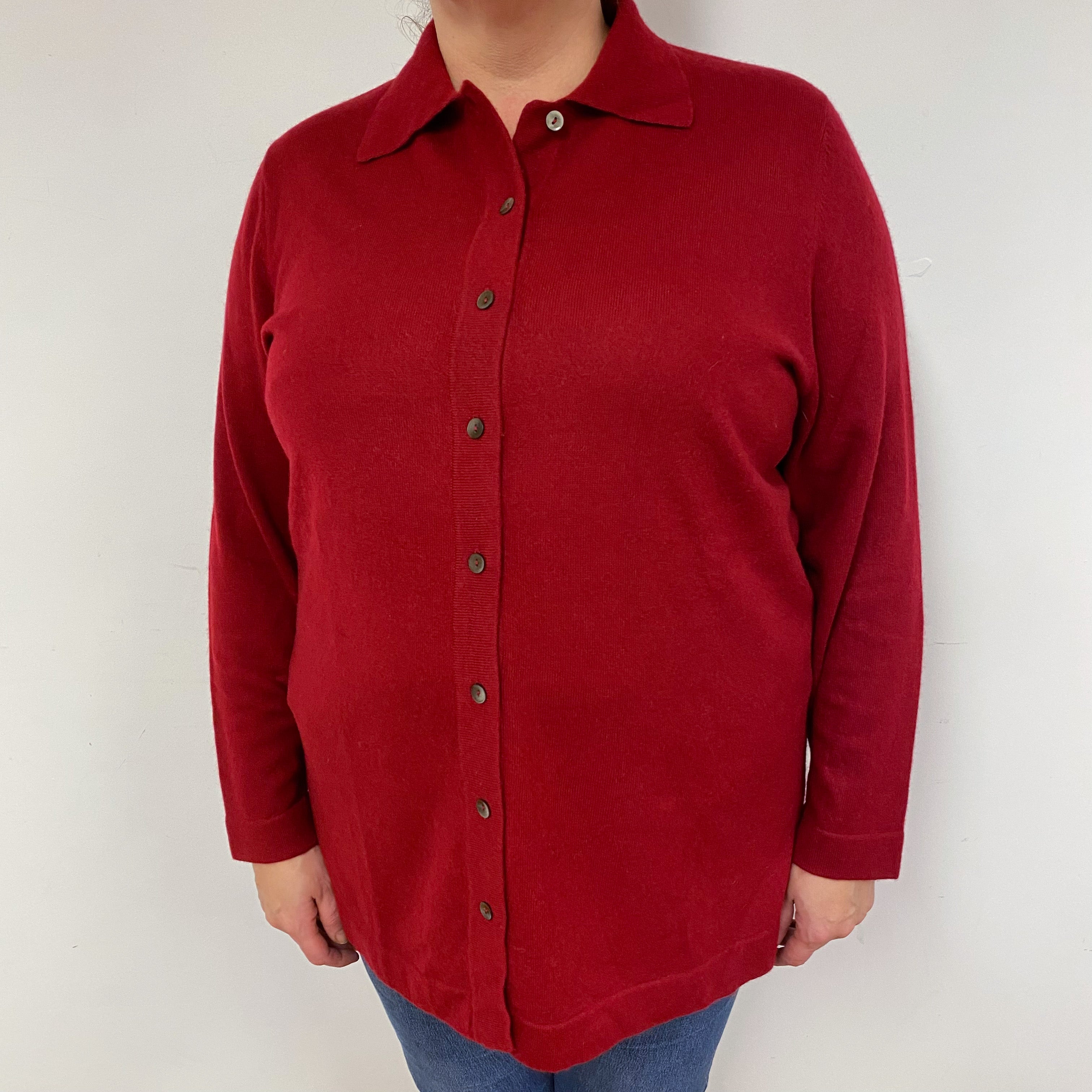 Burgundy Red Cashmere Shirt Style Cardigan Extra Large