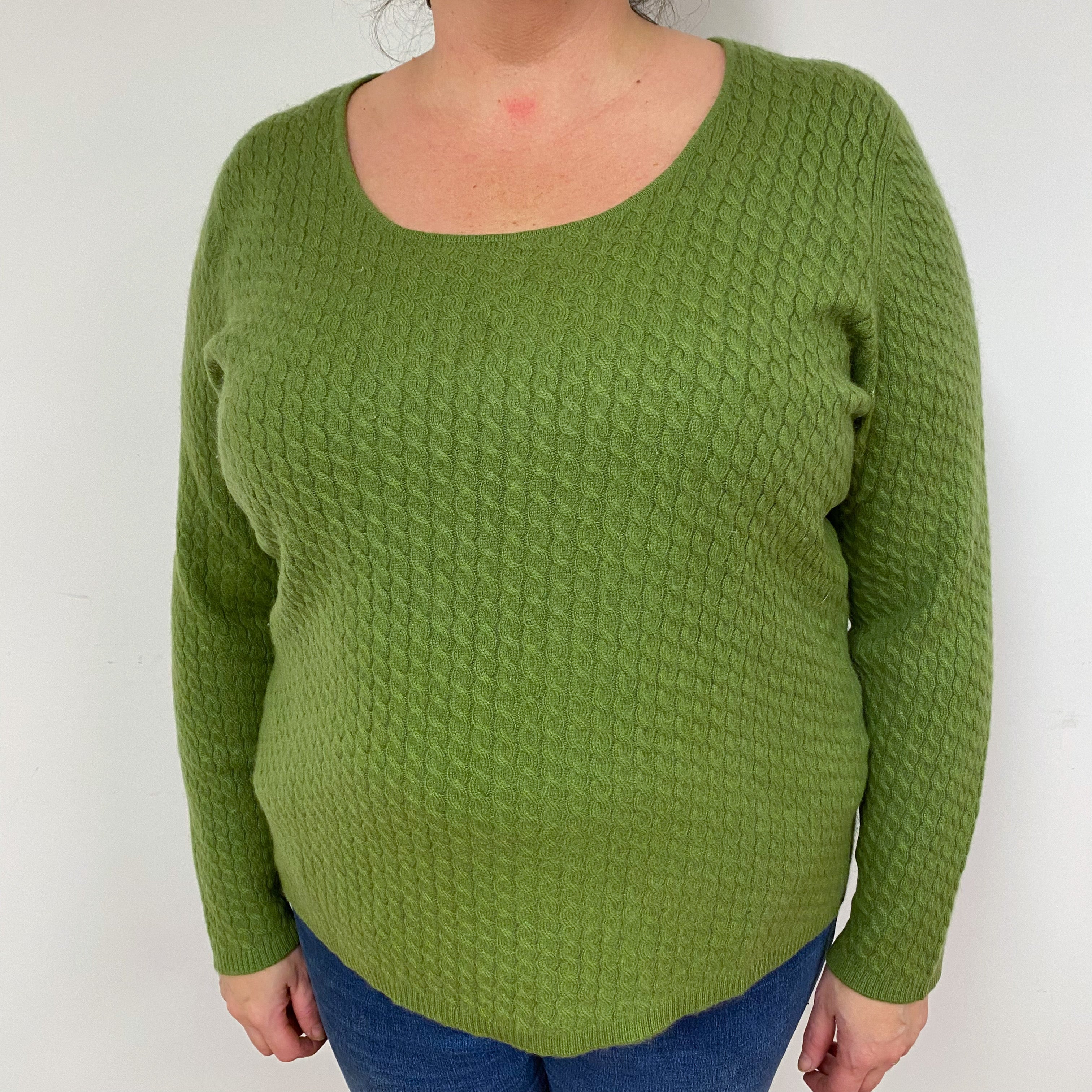 Pear Green Cable Cashmere Crew Neck Jumper Extra Extra Large