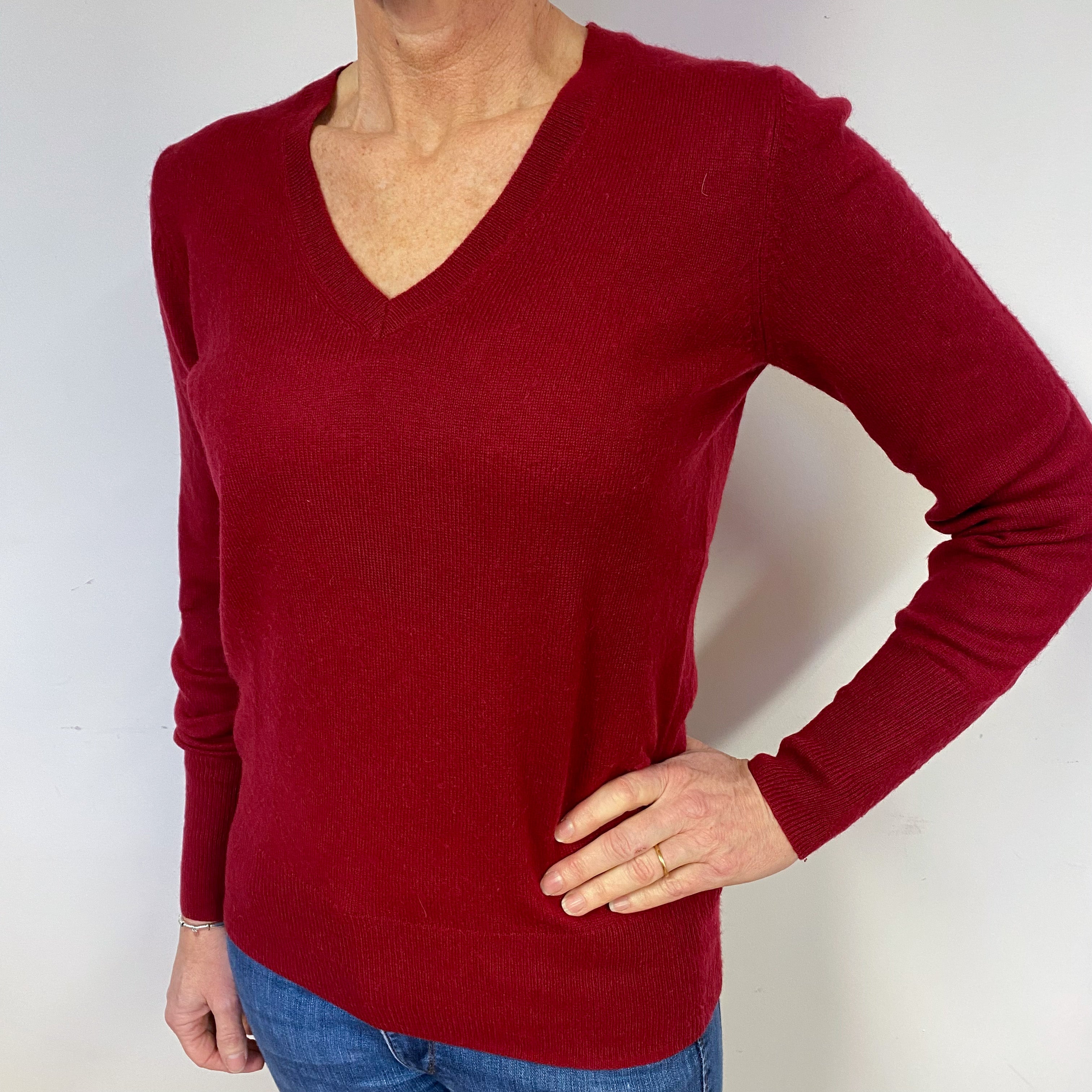 Garnet Red Cashmere V-Neck Jumper Medium