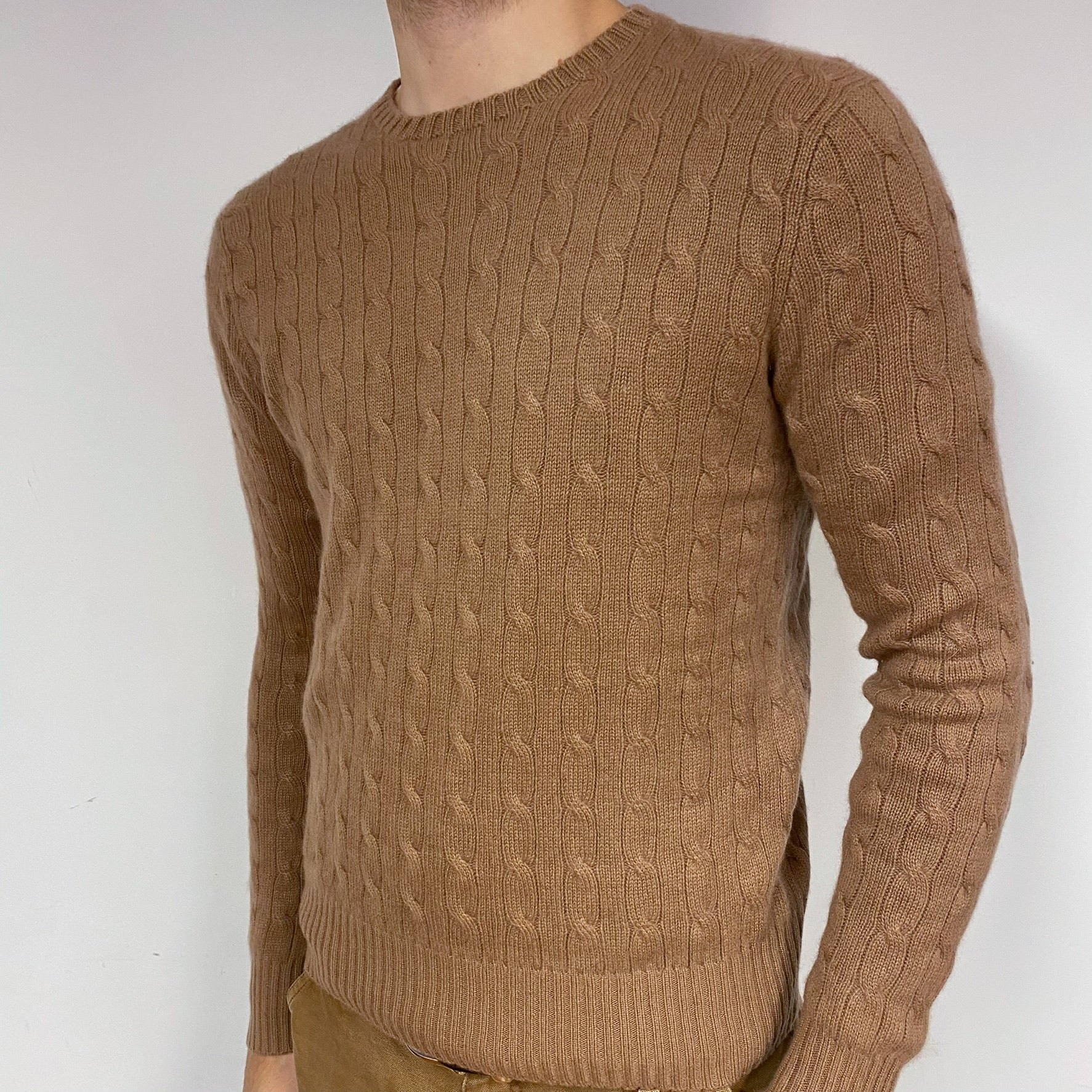 Men's Butterscotch Brown Cashmere Crew Neck Jumper Medium