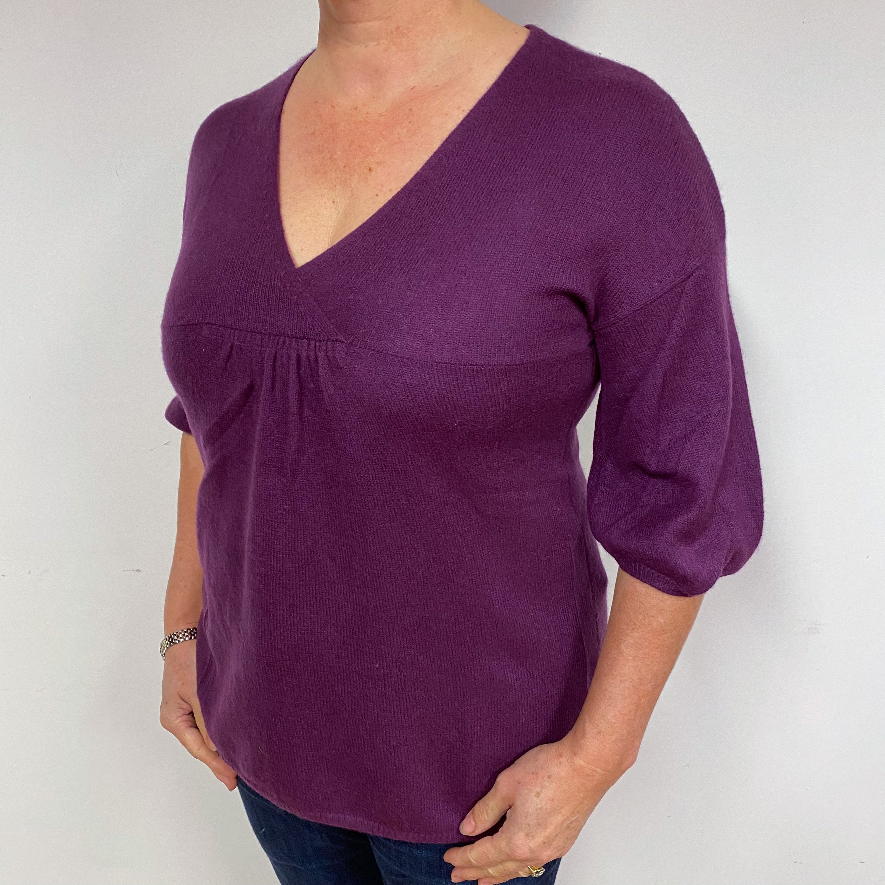 Vince Plum Purple Cashmere V-Neck Jumper Large