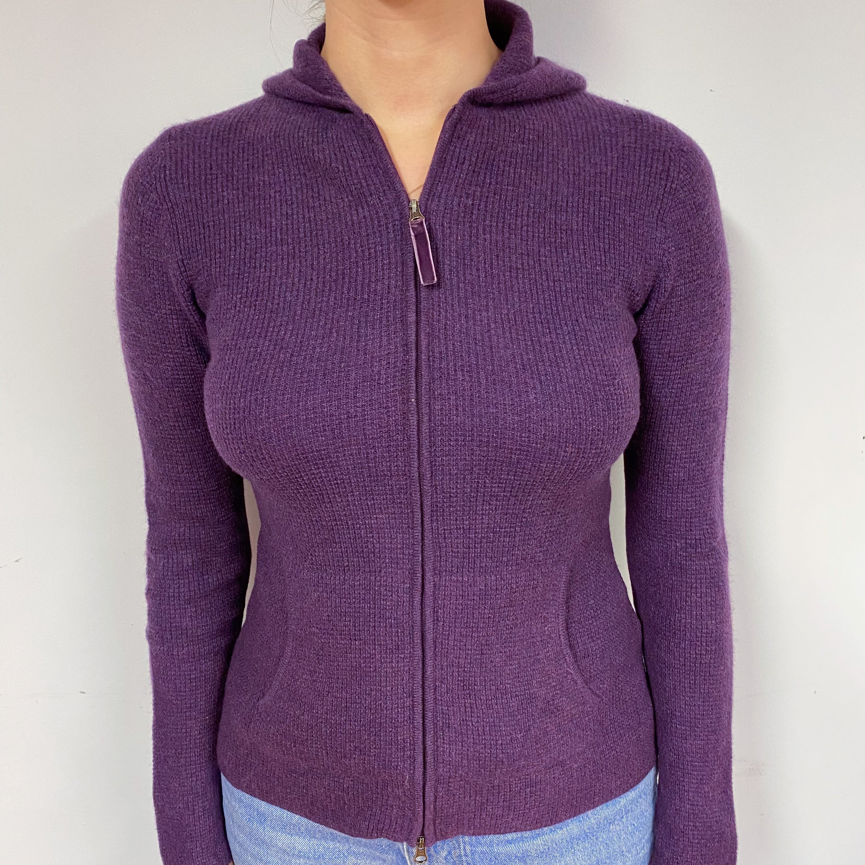 Grape Purple Waffle Cashmere Hoodie Jumper Small