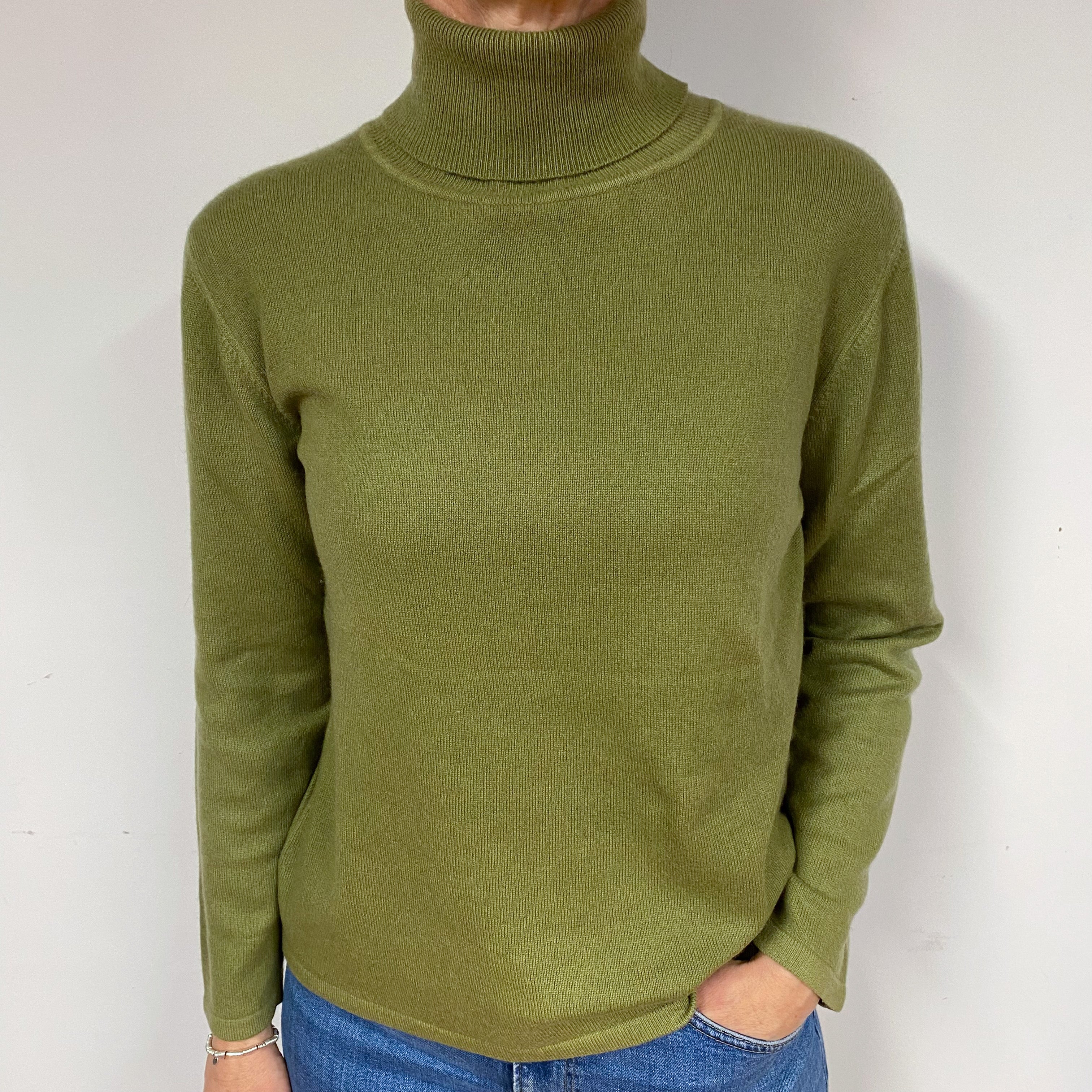 Olive Green Cashmere Polo Neck Jumper Medium