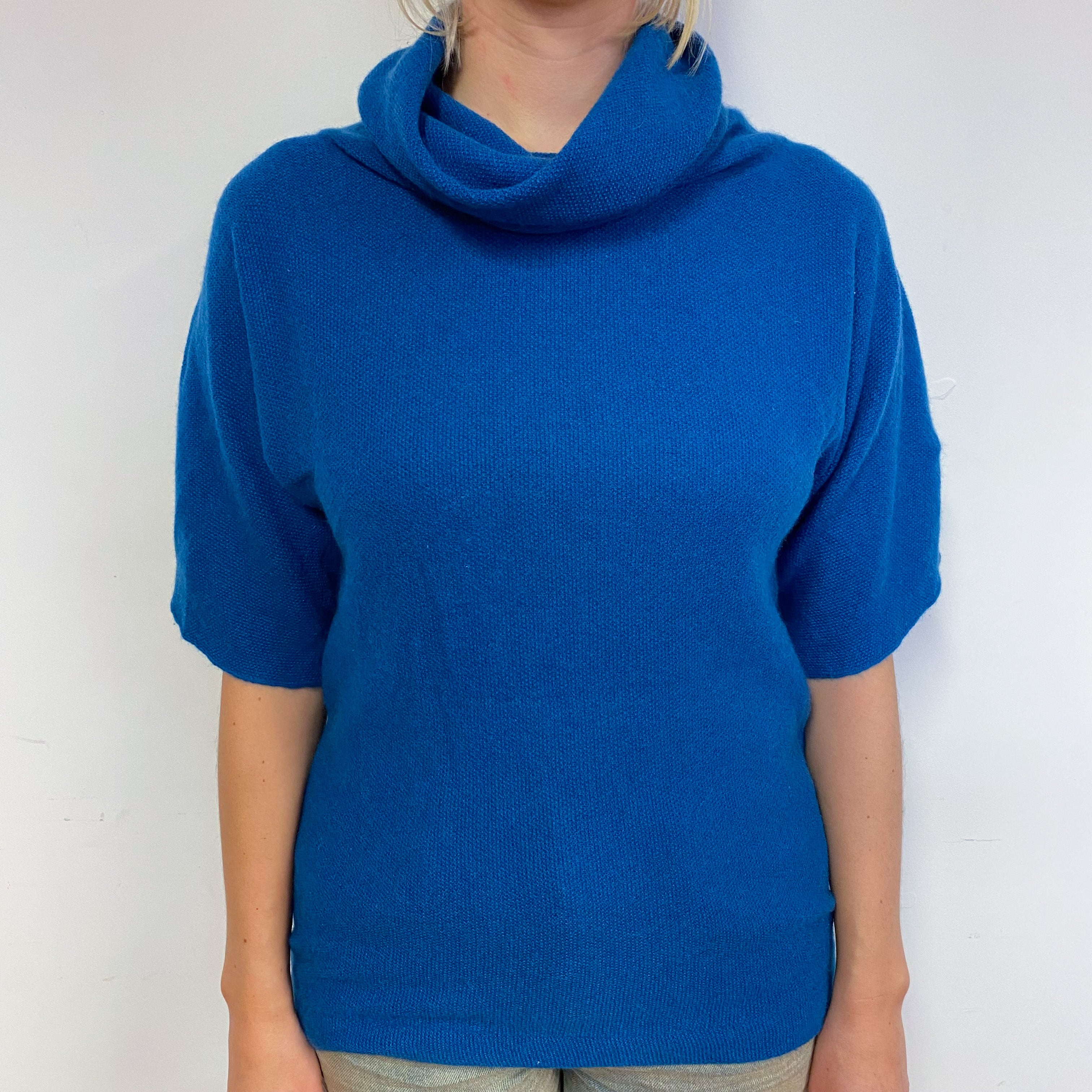 Peacock Blue Batwing Cashmere Cowl Neck Jumper Small