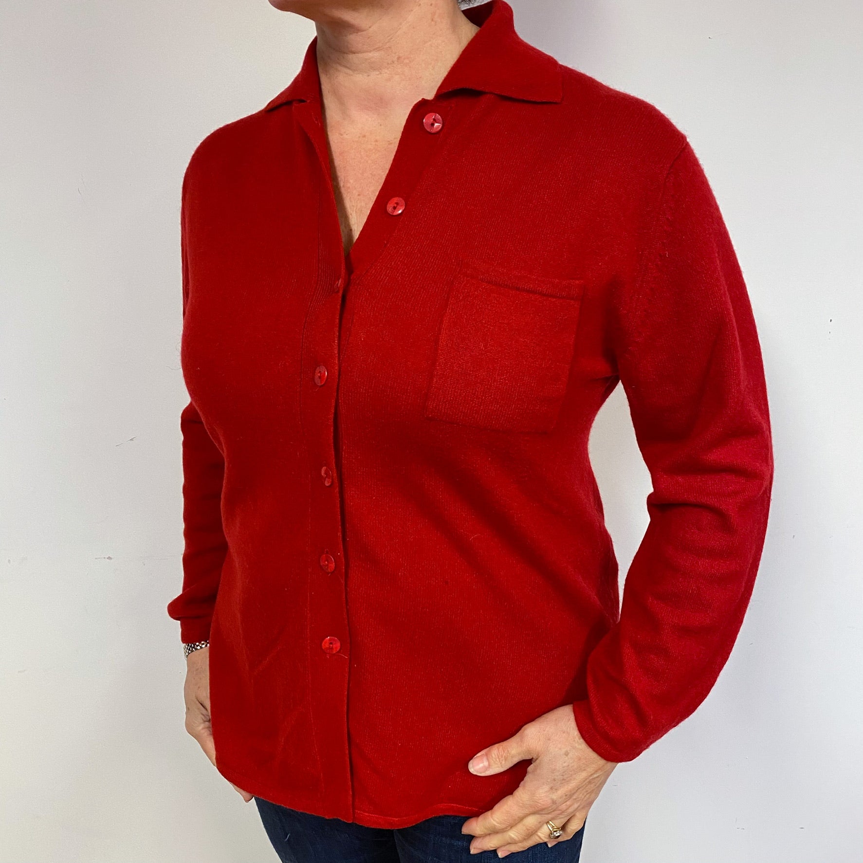 Post Box Red Collared Cashmere Cardigan Large