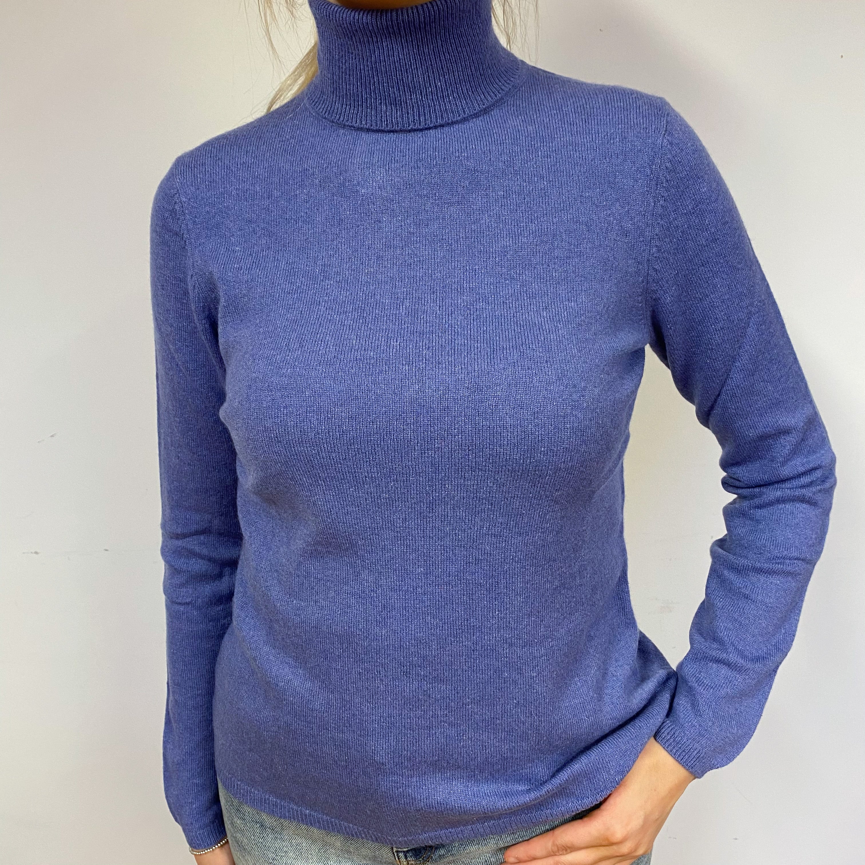 Periwinkle Blue Cashmere Polo Neck Jumper Small