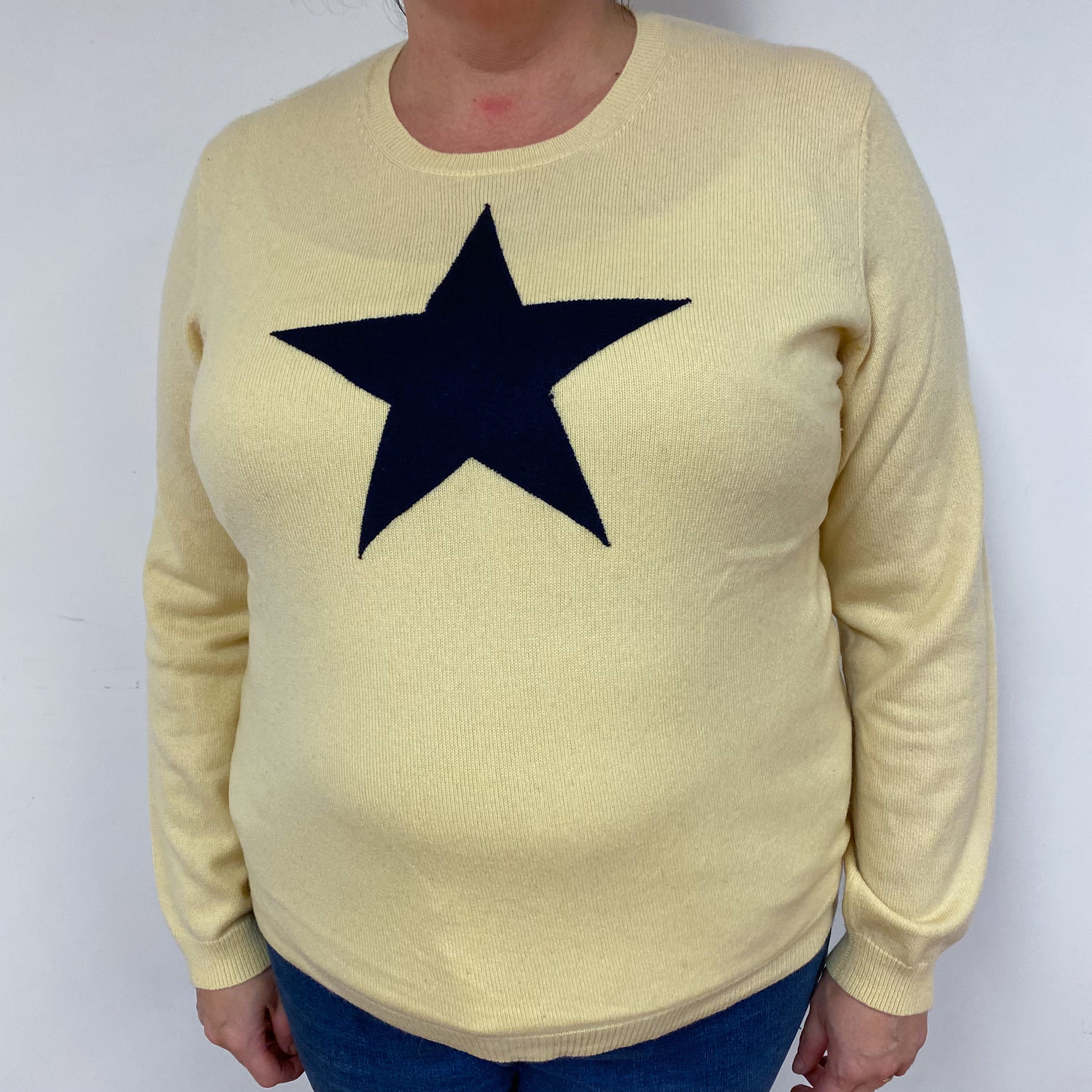 Pale Lemon Star Cashmere Crew Neck Jumper Extra Large