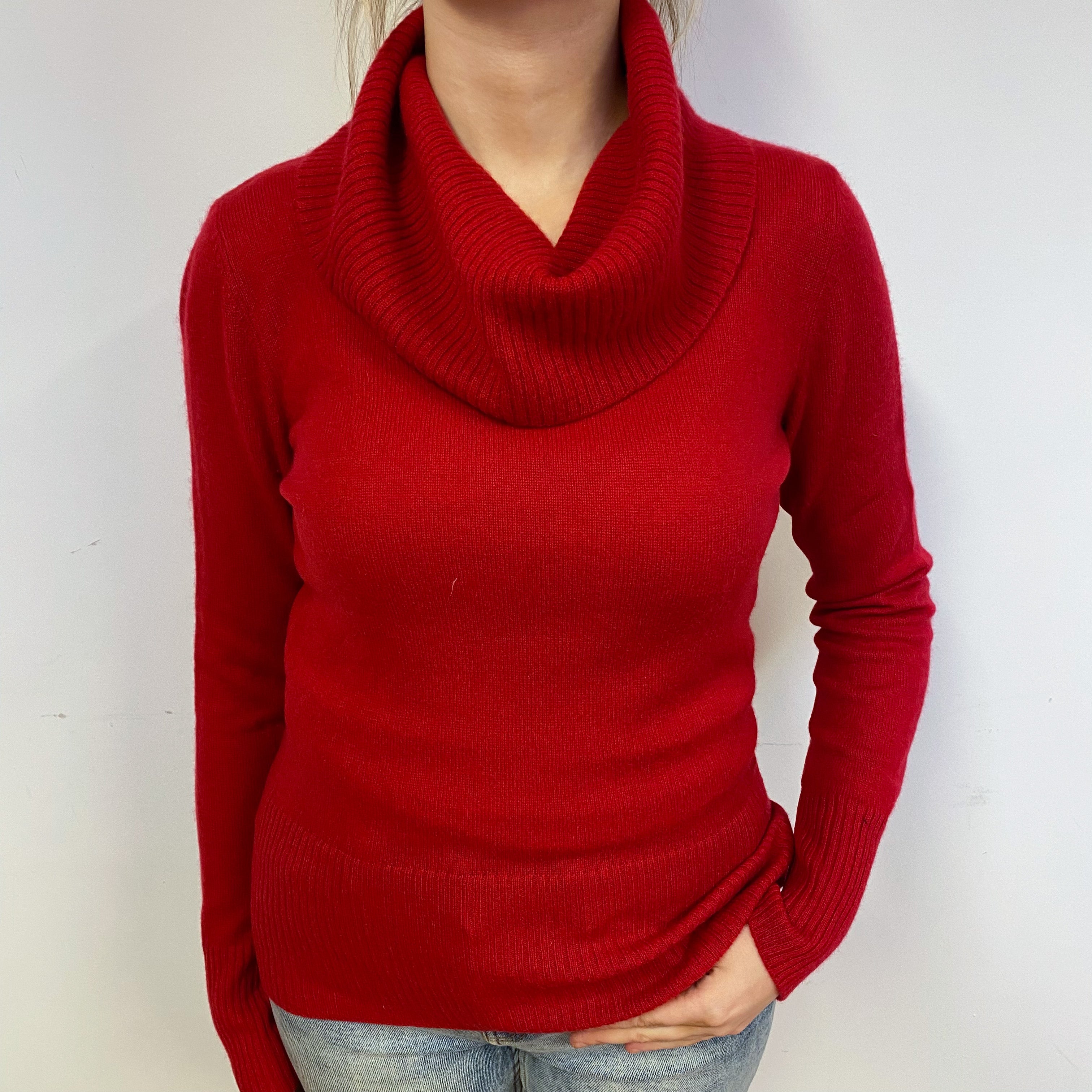 Post Box Red Cashmere Cowl Neck Jumper Small