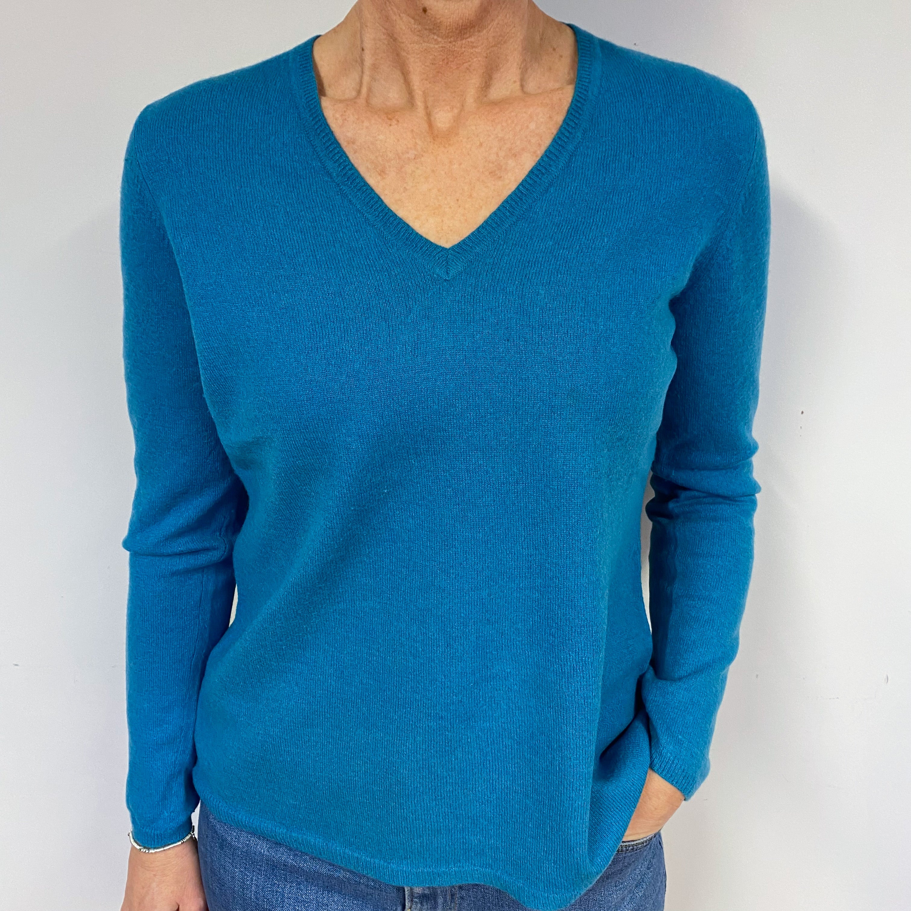 Teal Green Cashmere V-Neck Jumper Medium