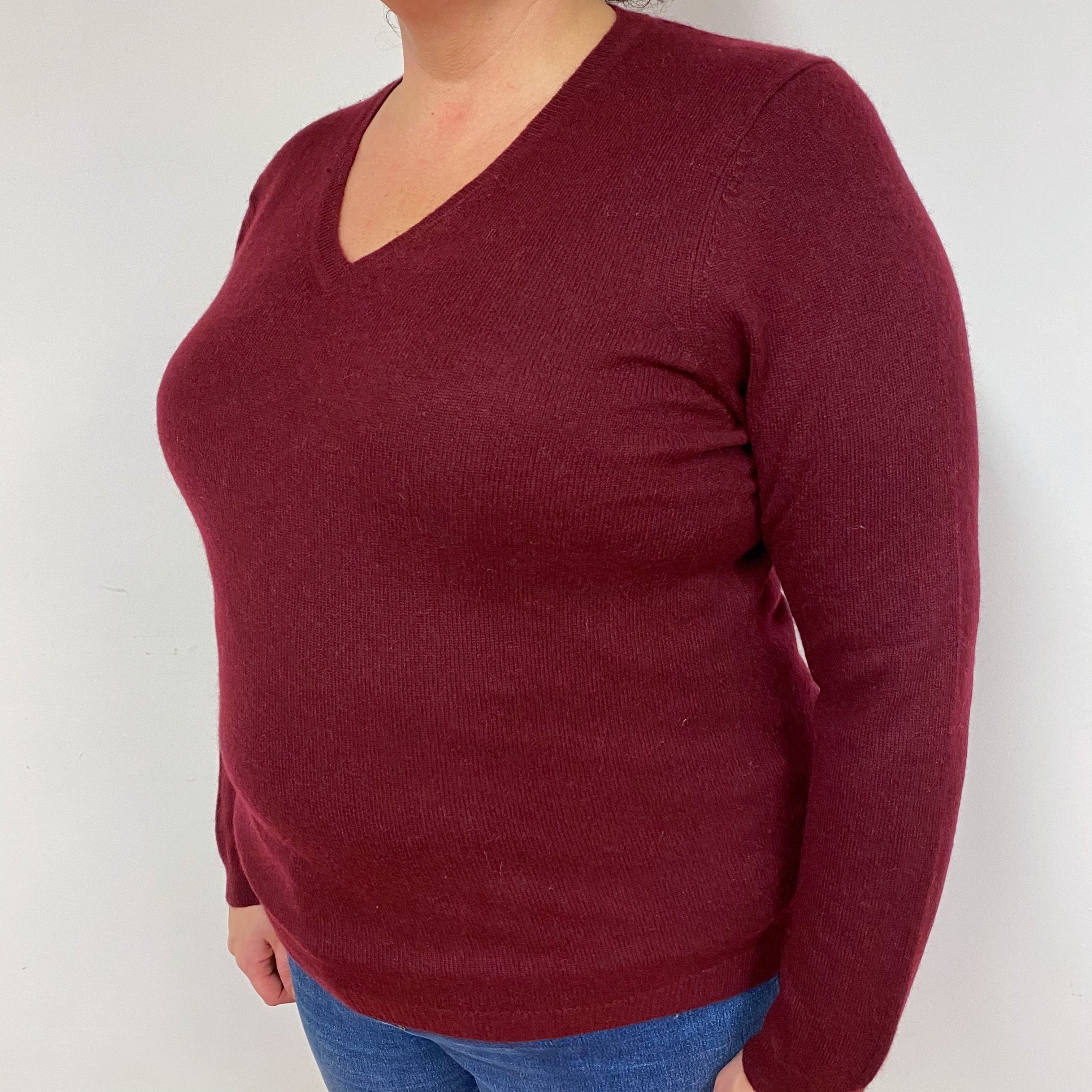 Mulberry Purple Cashmere V-Neck Jumper Extra Large