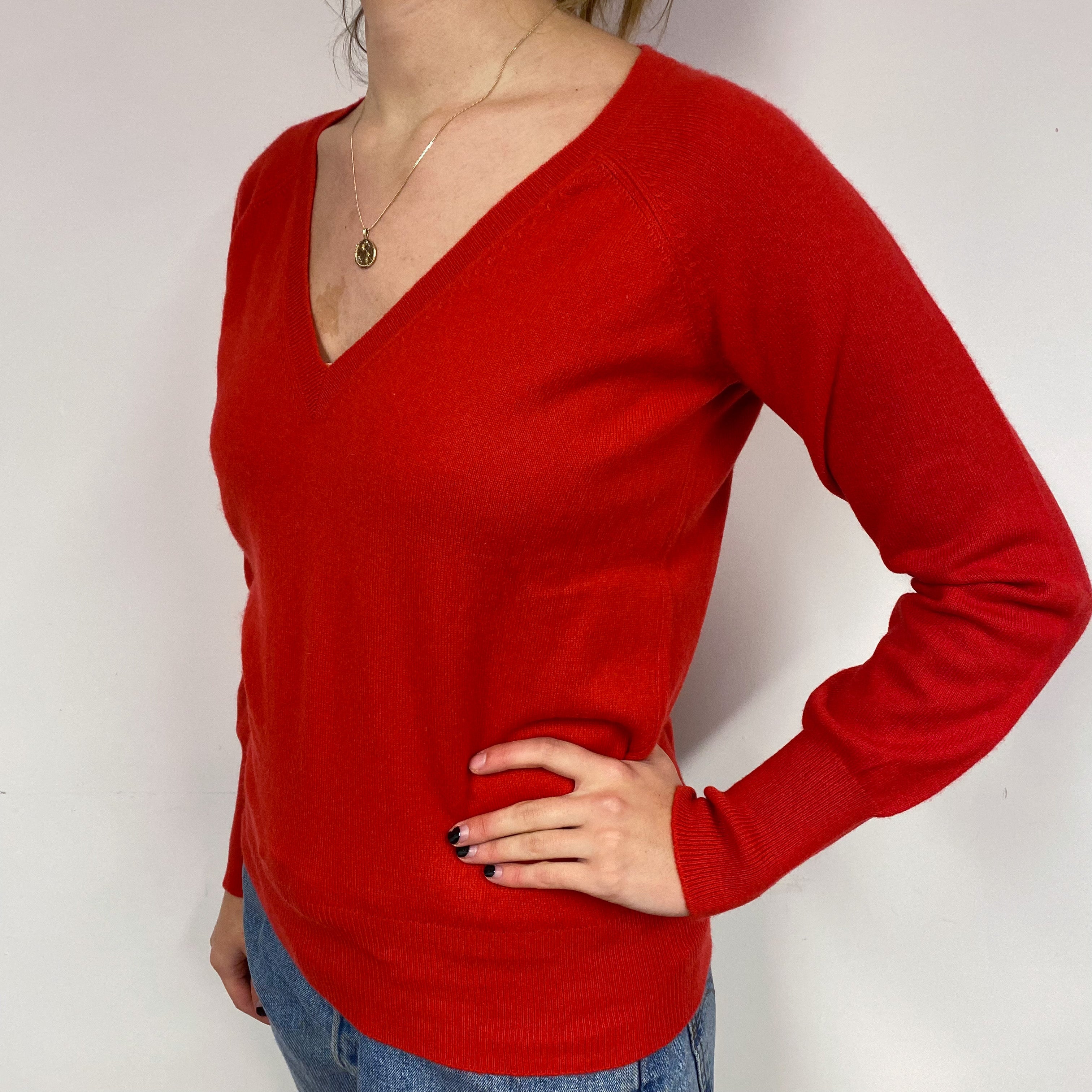 Scarlet Red Slouchy Cashmere V-Neck Jumper Small