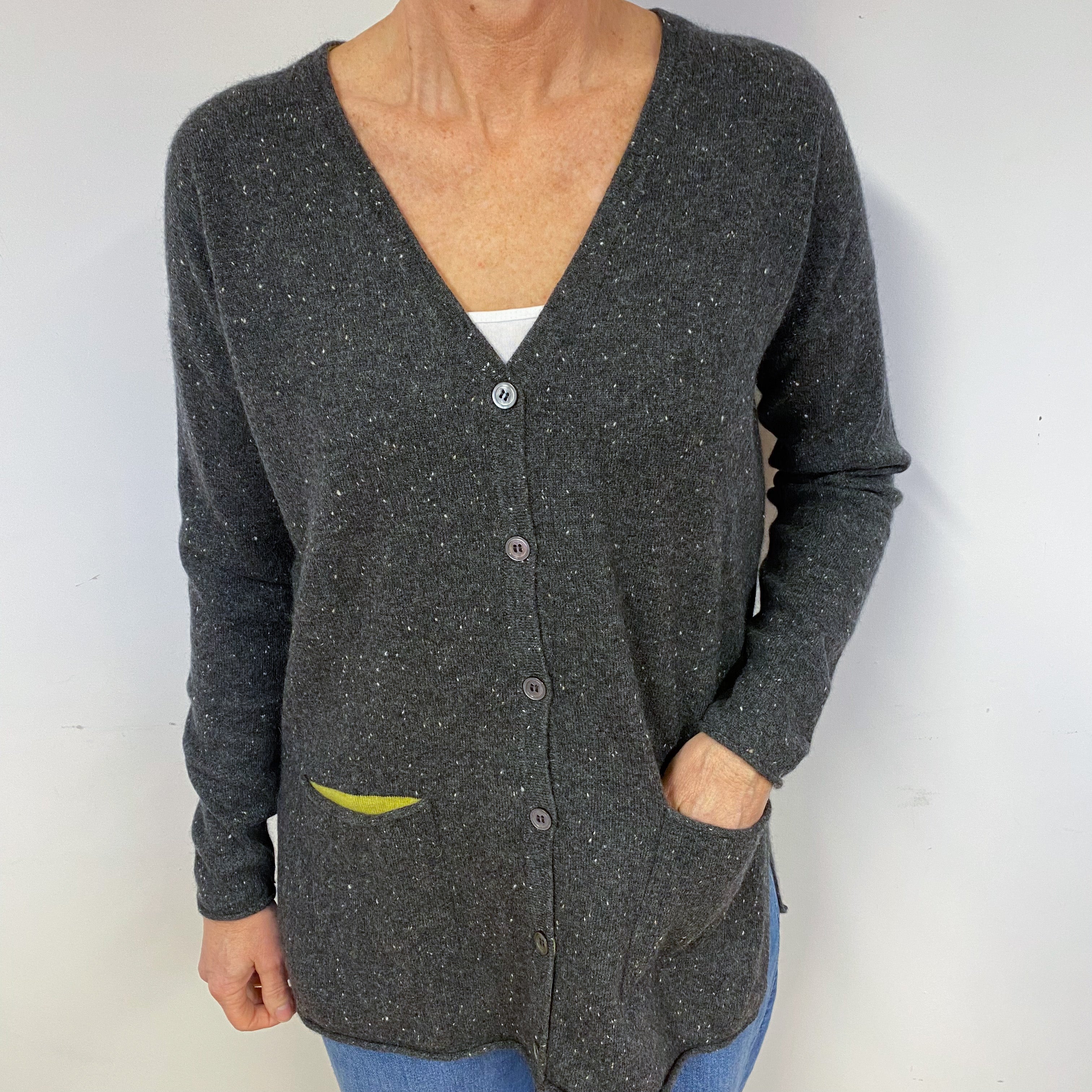 Slate Grey Marl Cashmere V-Neck Cardigan Medium