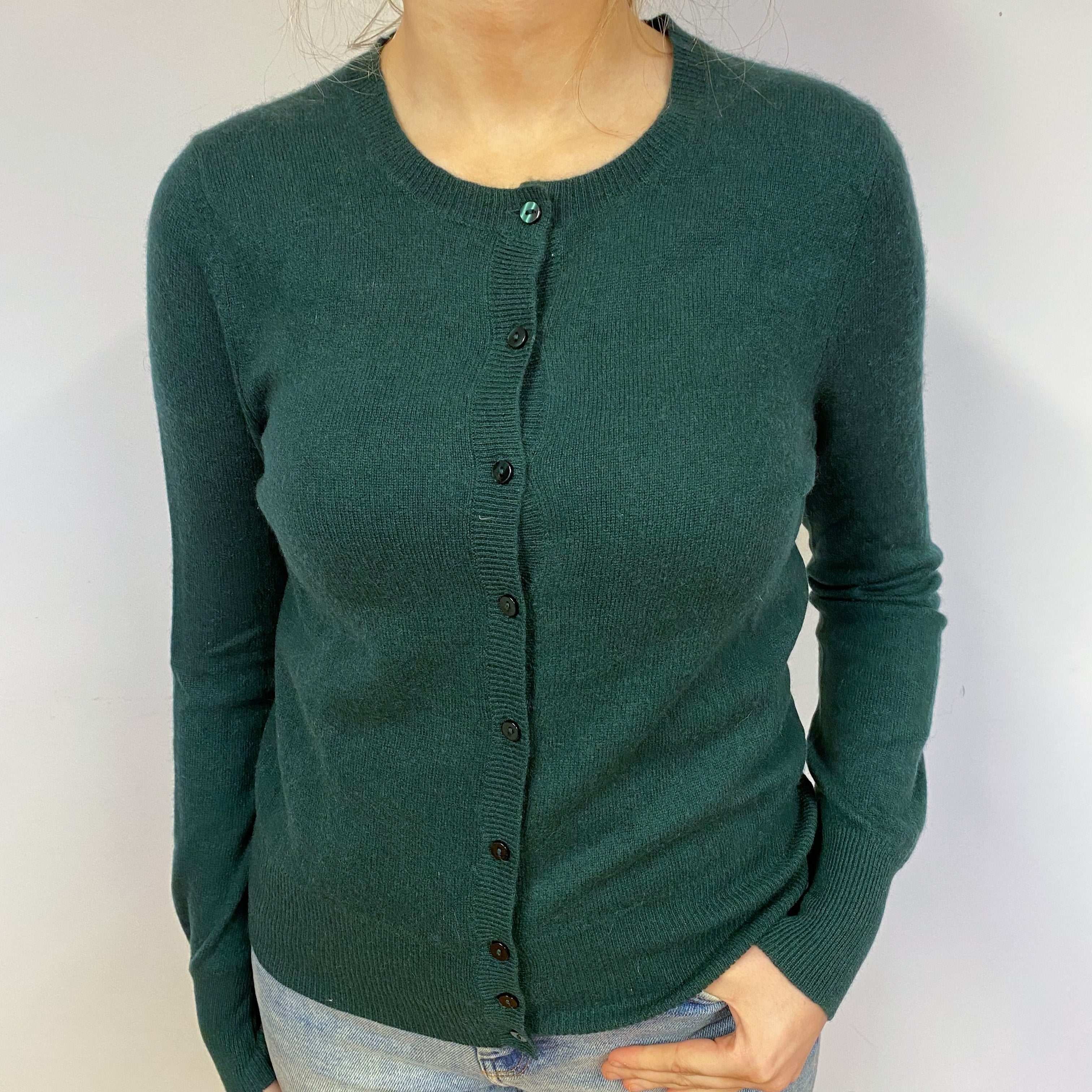 Bottle Green Cashmere Crew Neck Cardigan Small