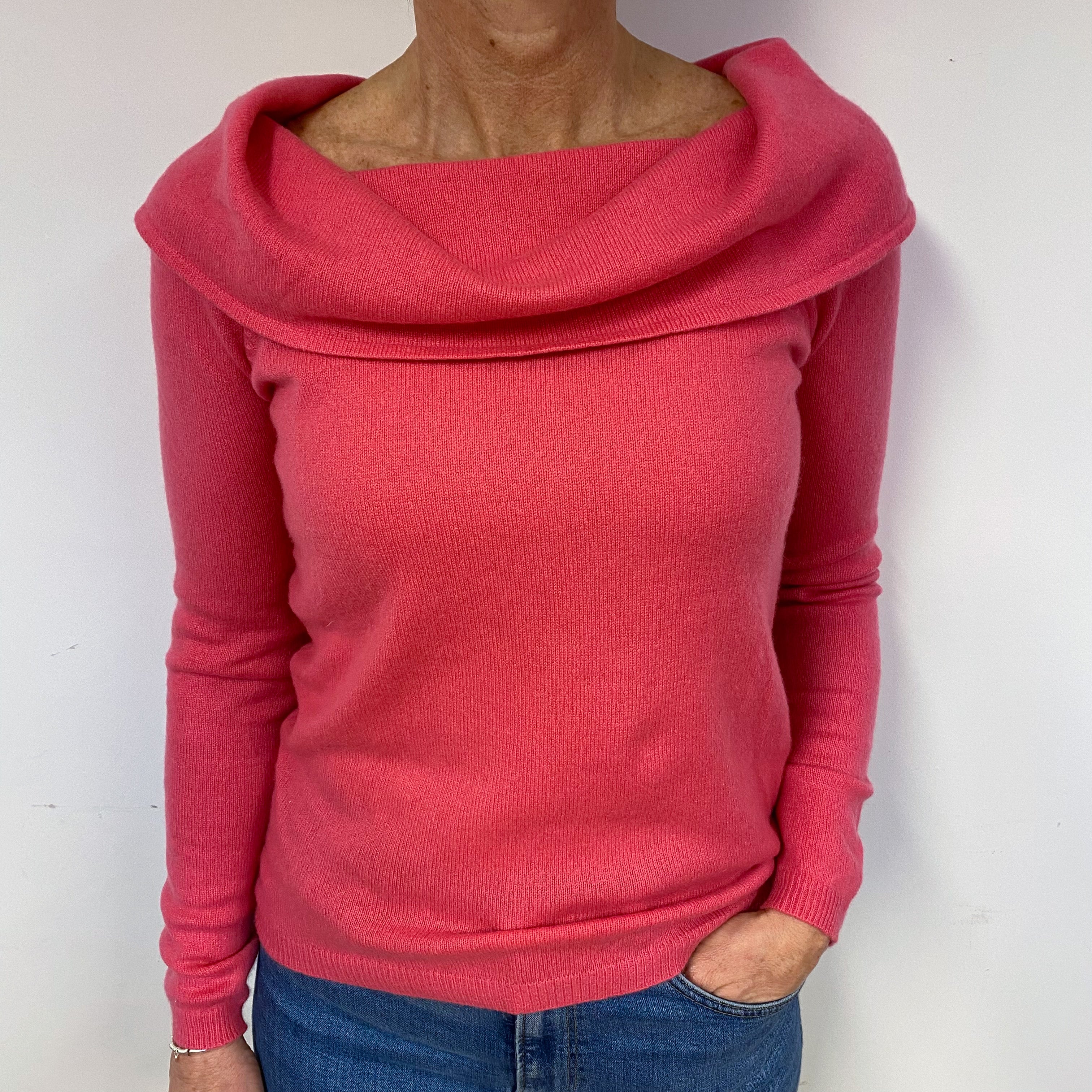 Rose Pink Cashmere Cowl  Neck Jumper Medium