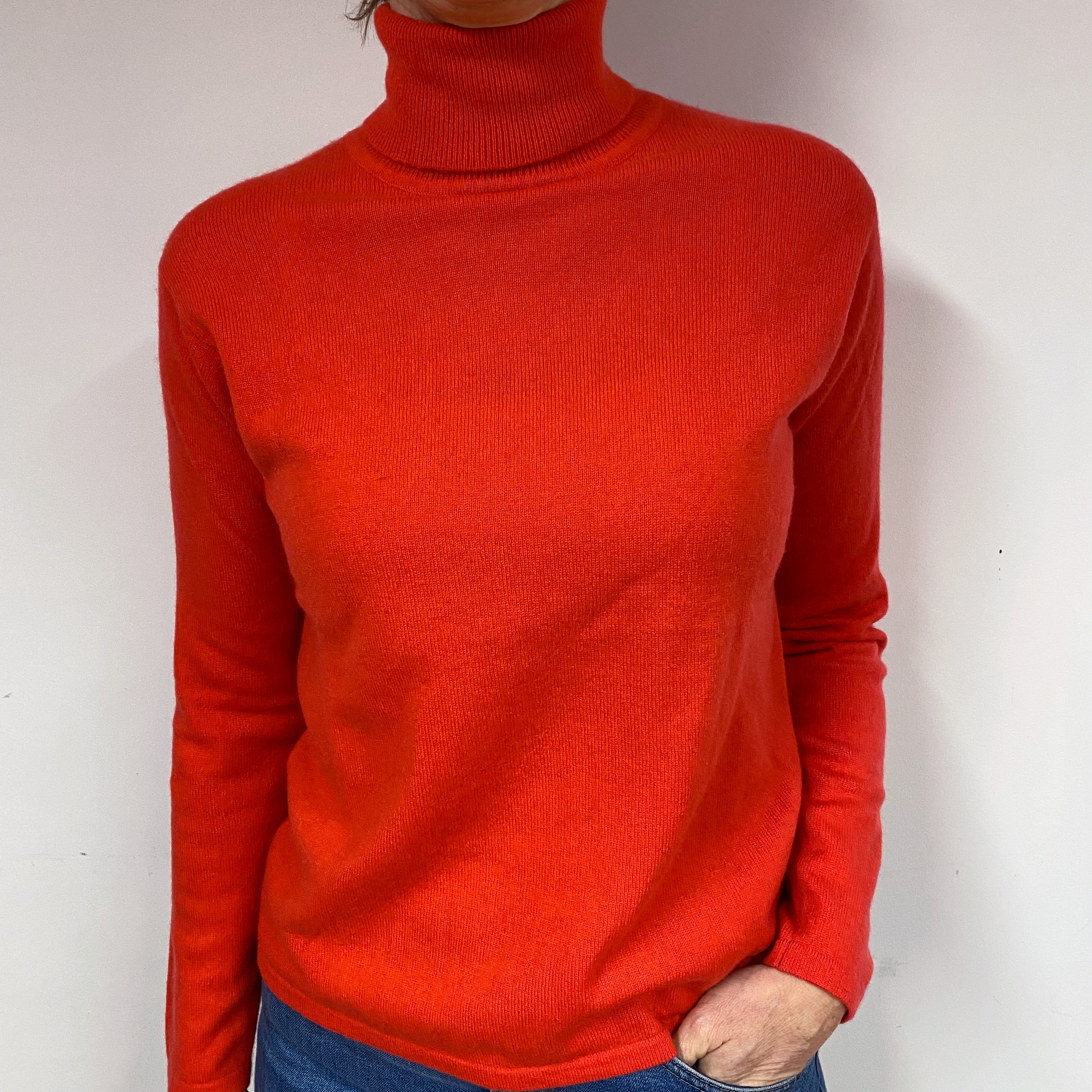 Vermillion Orange Cashmere Polo Neck Jumper Medium