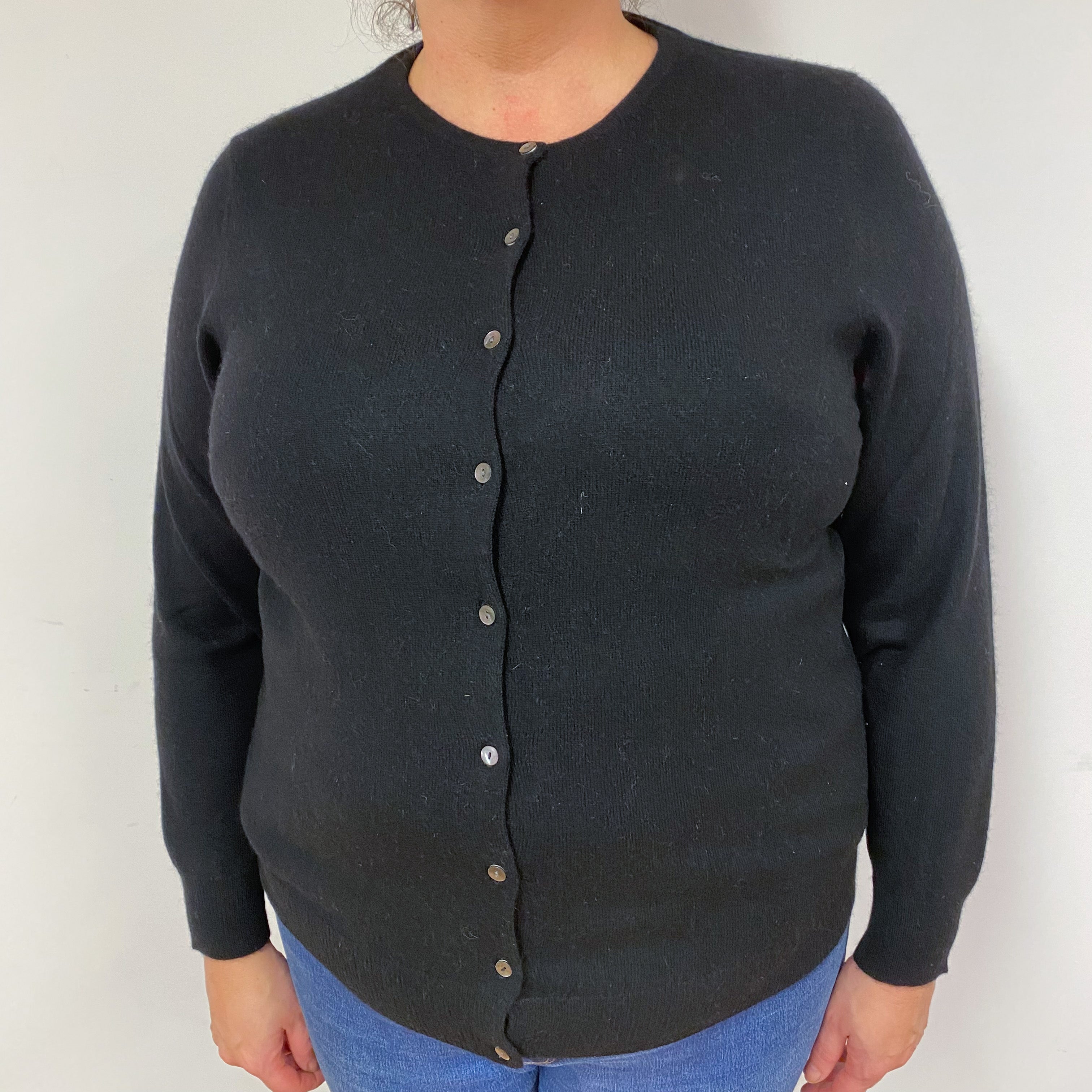 Black Cashmere Crew Neck Cardigan Extra Large