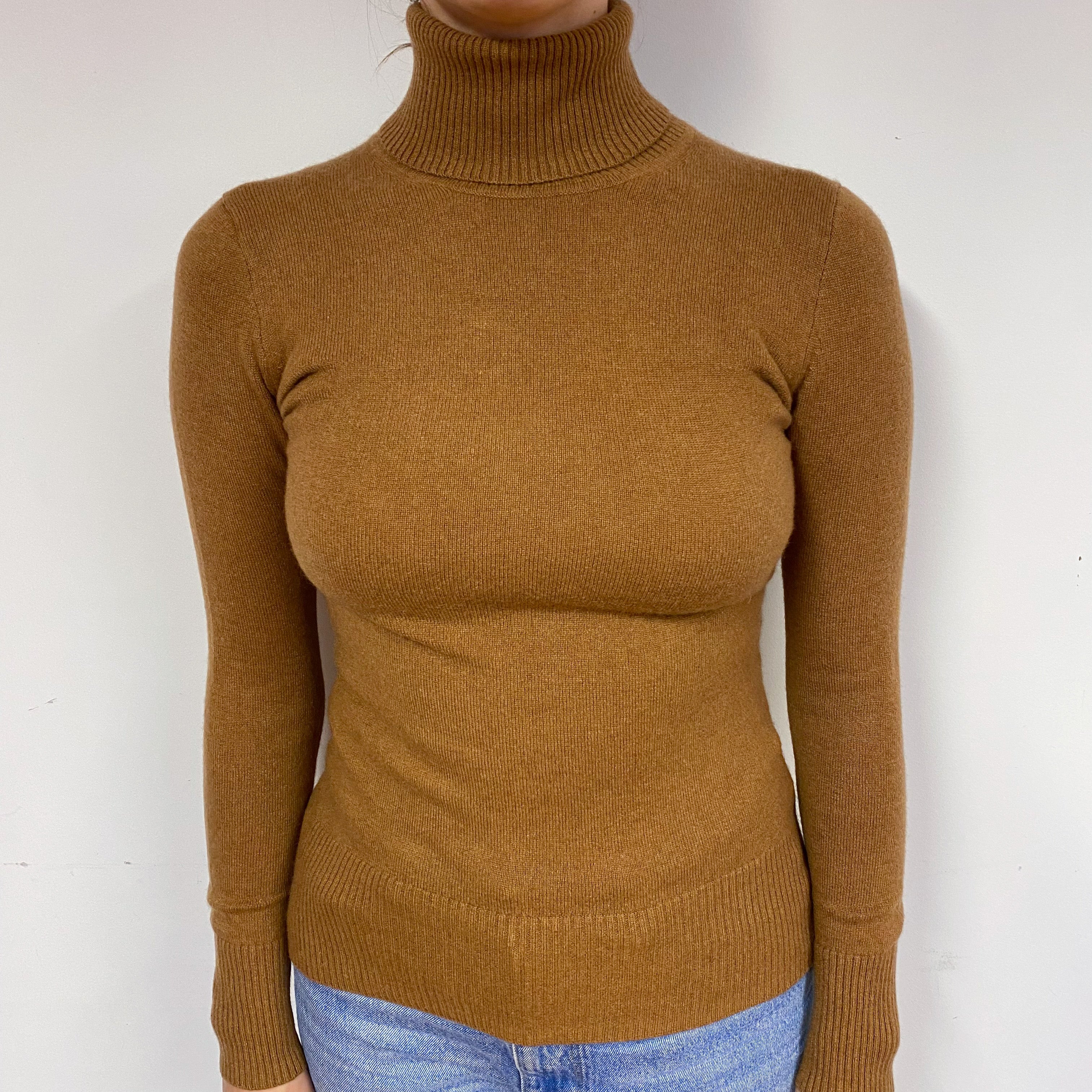 Chestnut Brown Cashmere Polo Neck Jumper Small