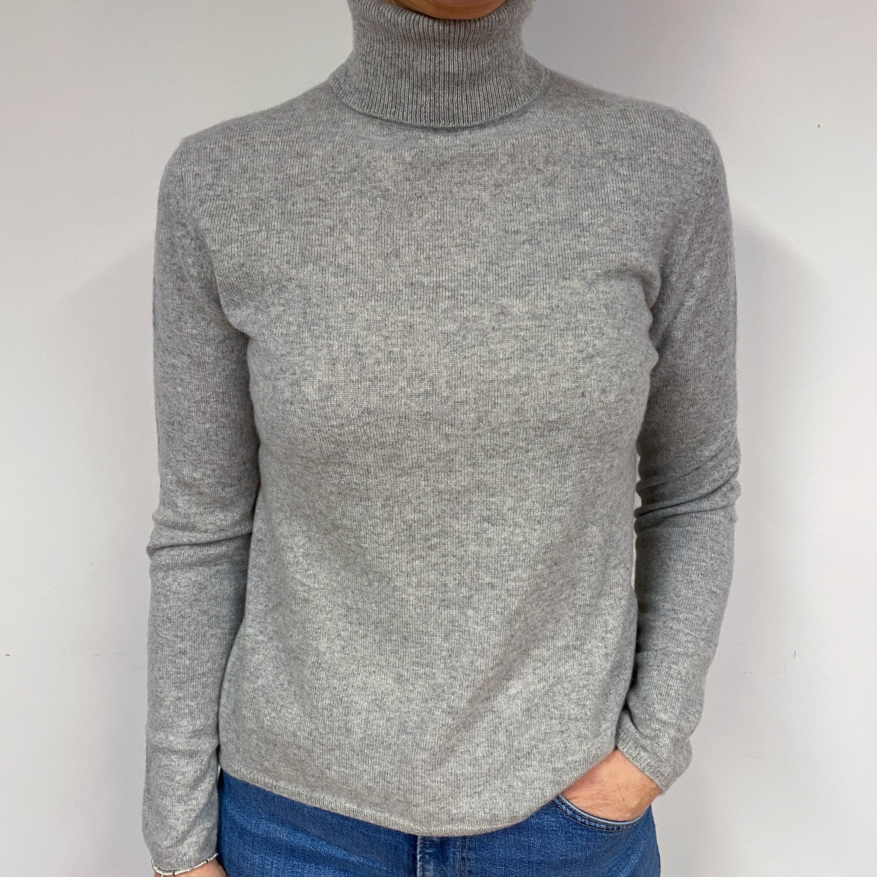 Smoke Grey Cashmere Polo Neck Jumper Medium