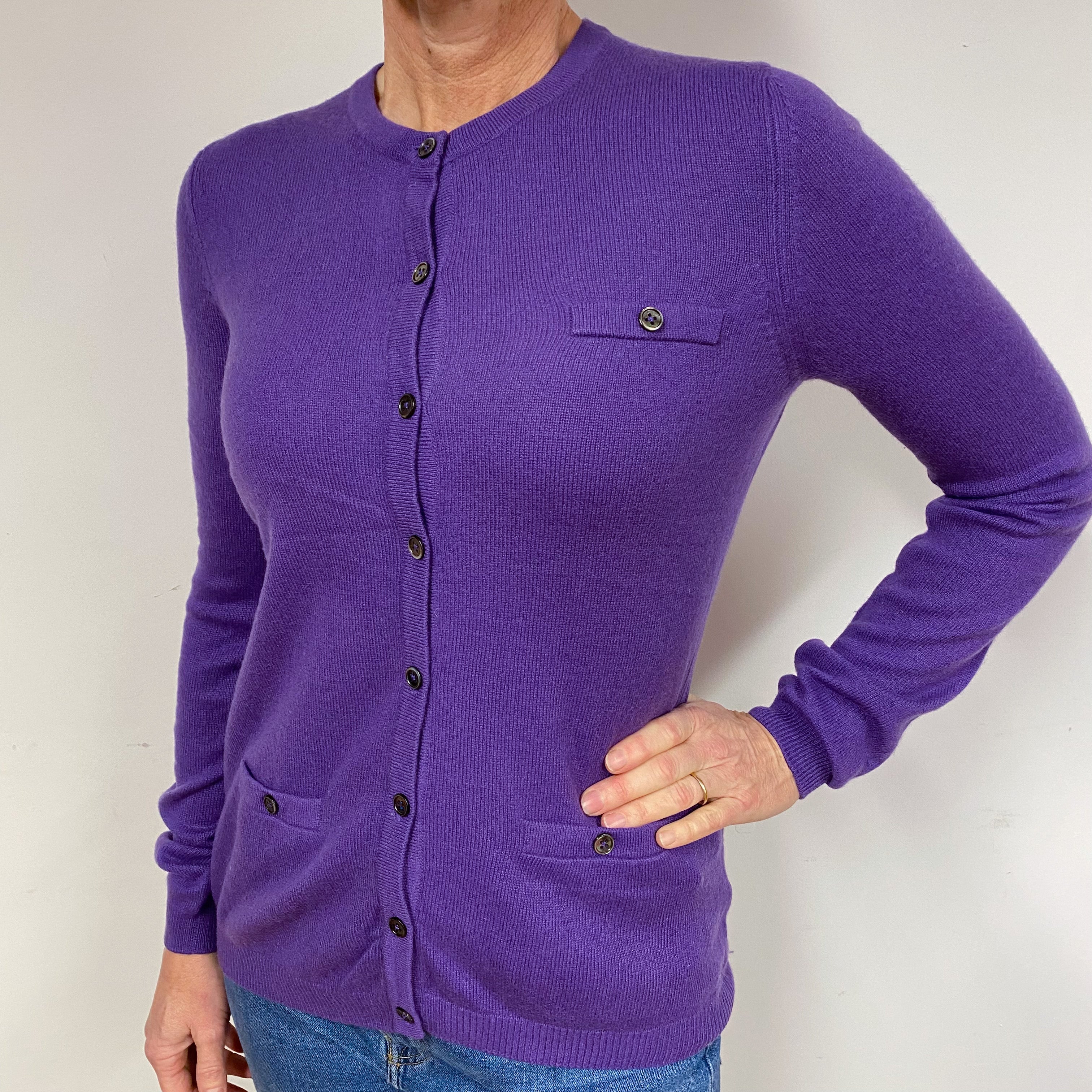 Violet Purple Cashmere Crew Neck Cardigan Medium