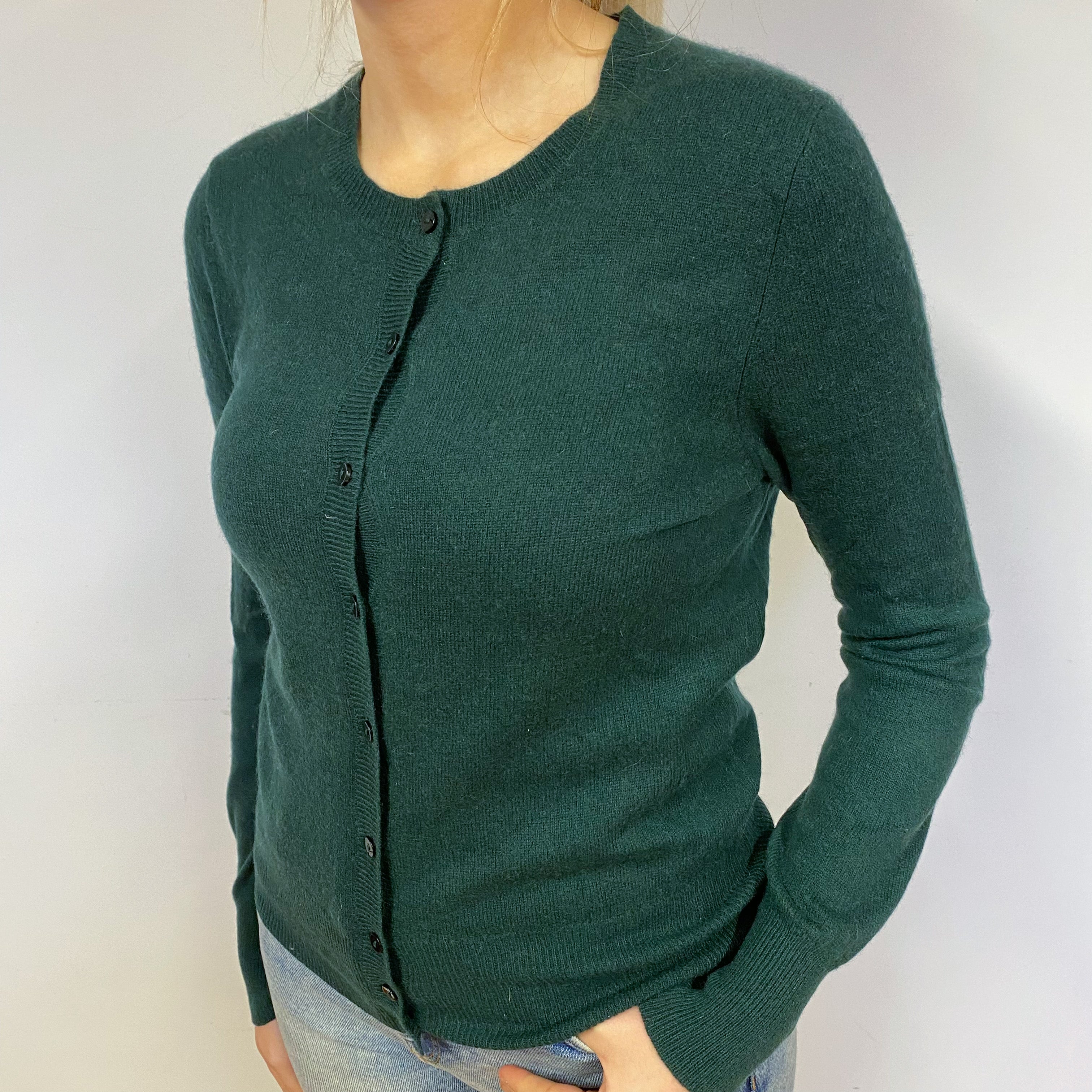 Bottle Green Cashmere Crew Neck Cardigan Small