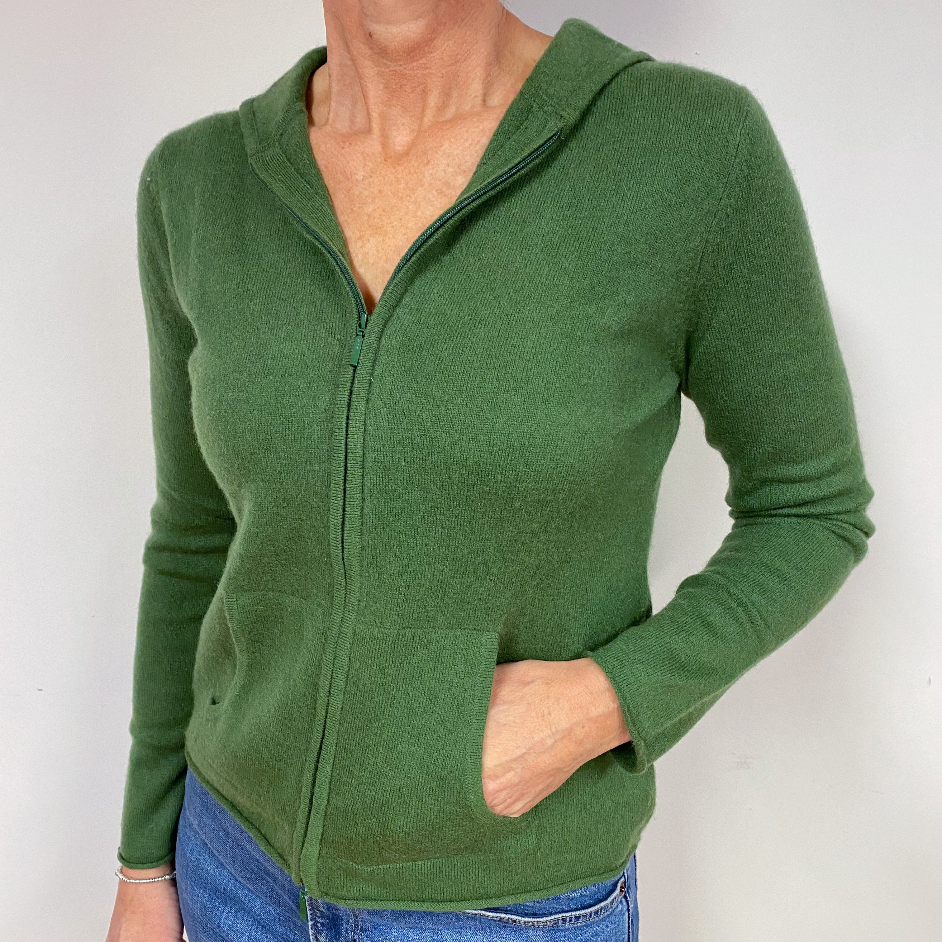 Fern Green Cashmere Zip Hoodie Jumper Medium