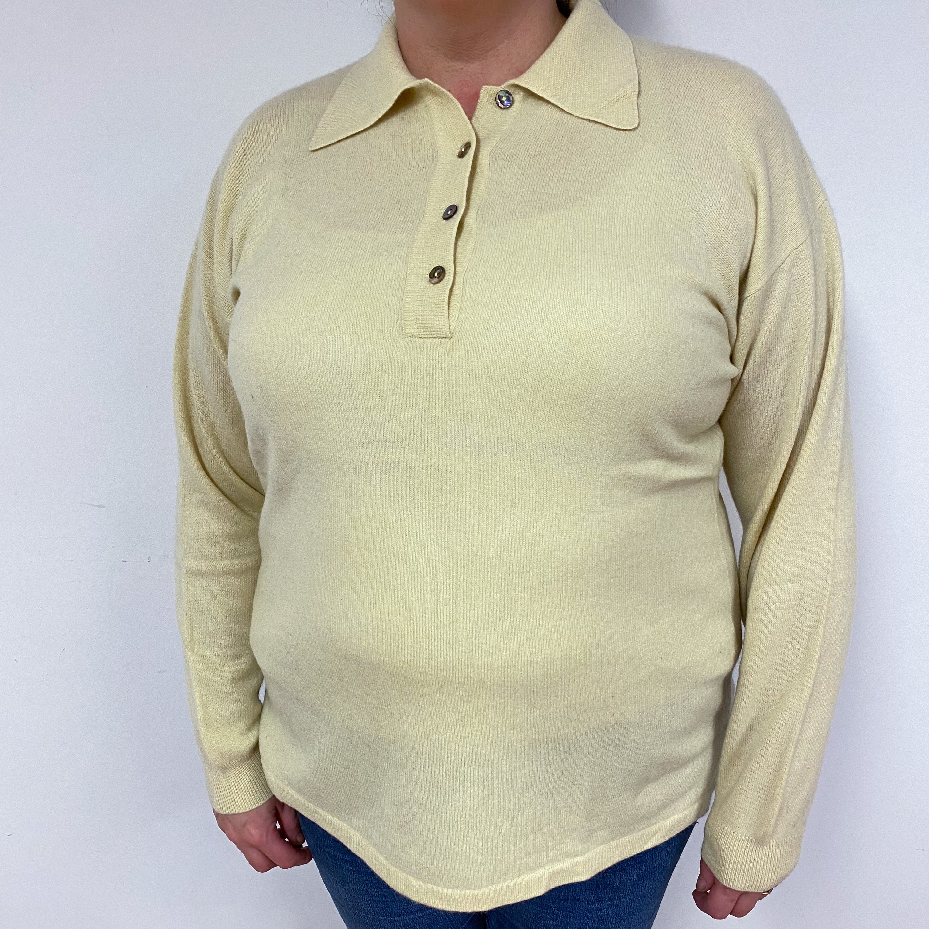 Clotted Cream Cashmere 1/4 Button Jumper Extra Large