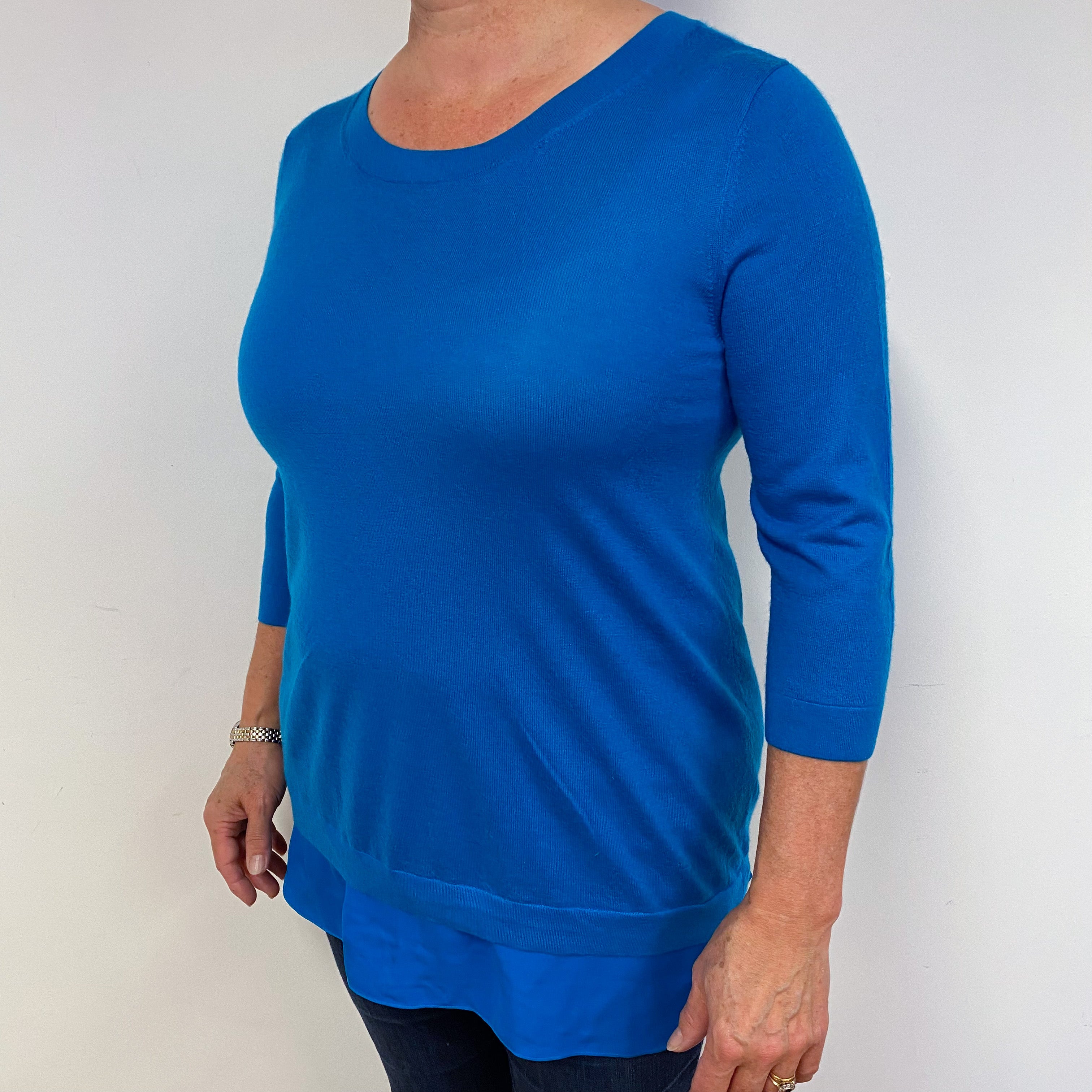 Peacock Blue Tunic Style Cashmere Crew Neck Jumper Large