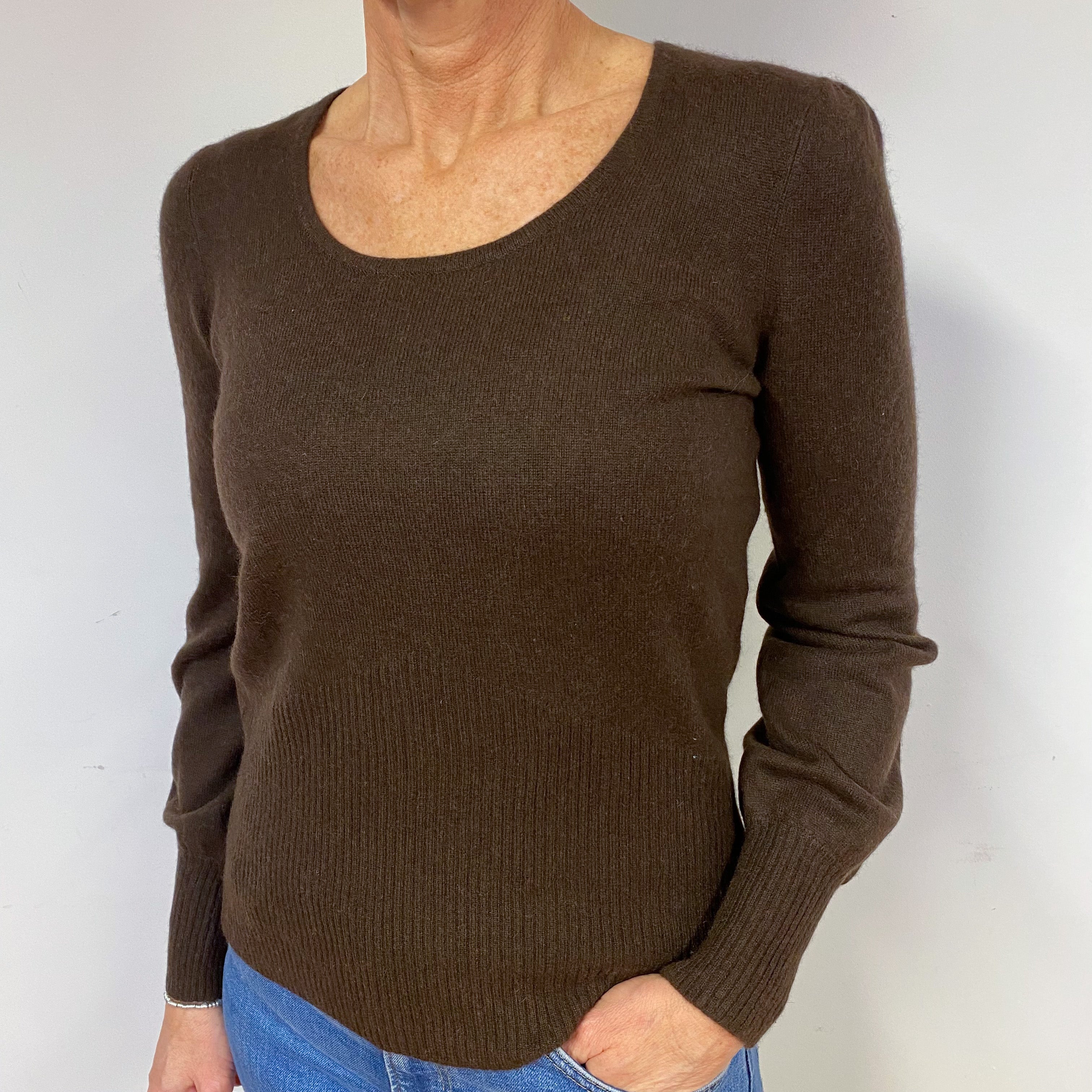 Chocolate Brown Cashmere Crew Neck Jumper Medium