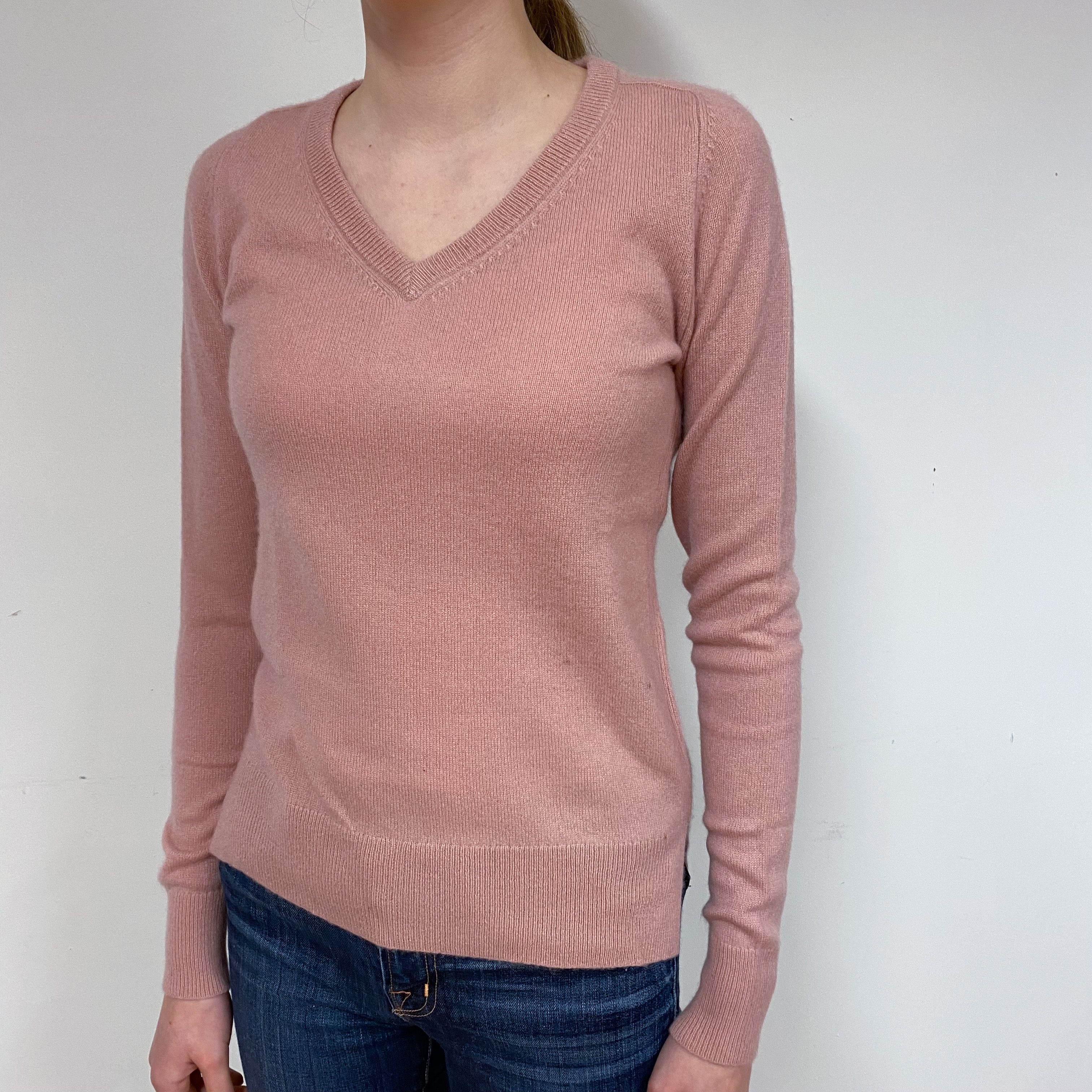 Blush Pink V-Neck Cashmere Jumper Extra Small