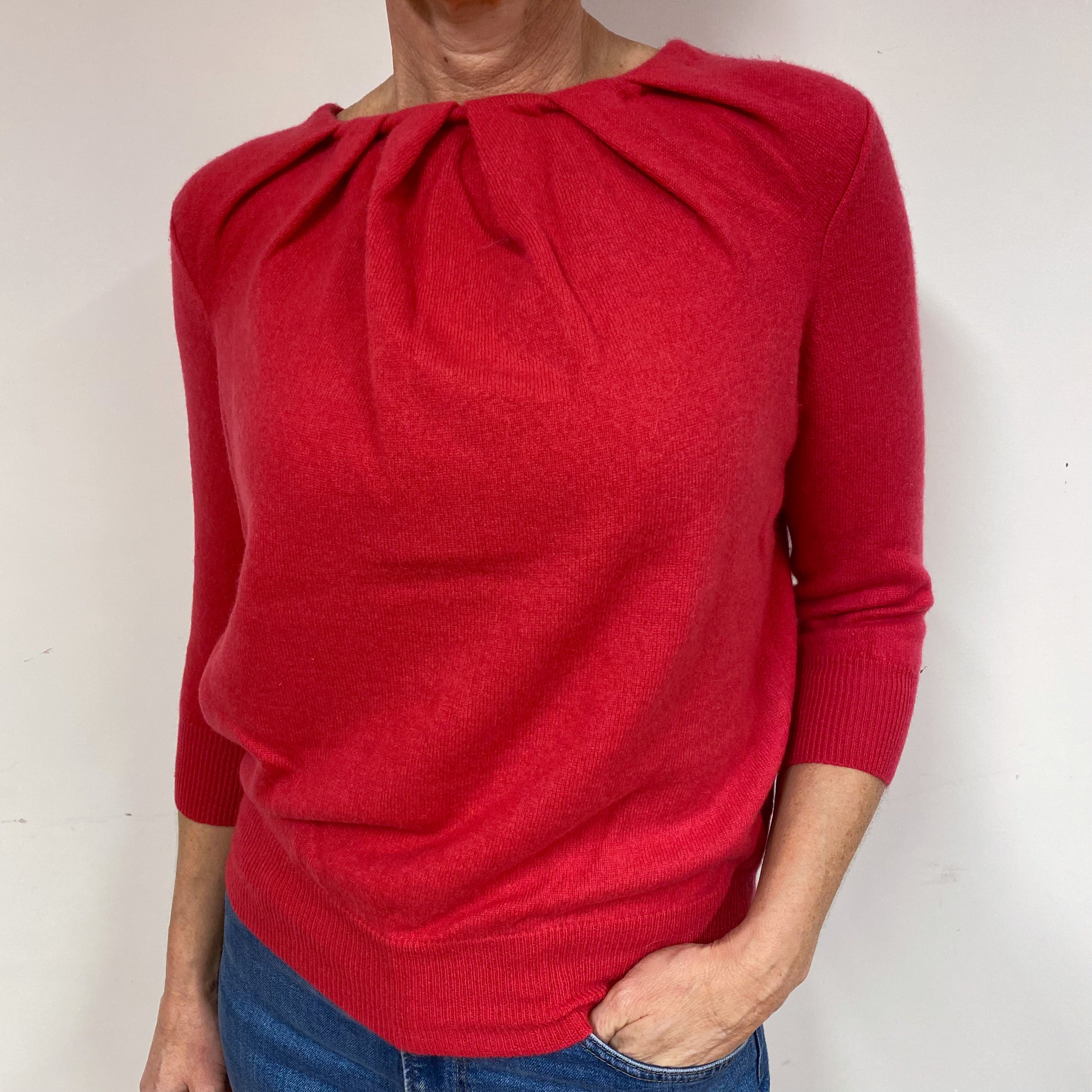 Berry Red Ruched Cashmere Crew Neck Jumper Medium