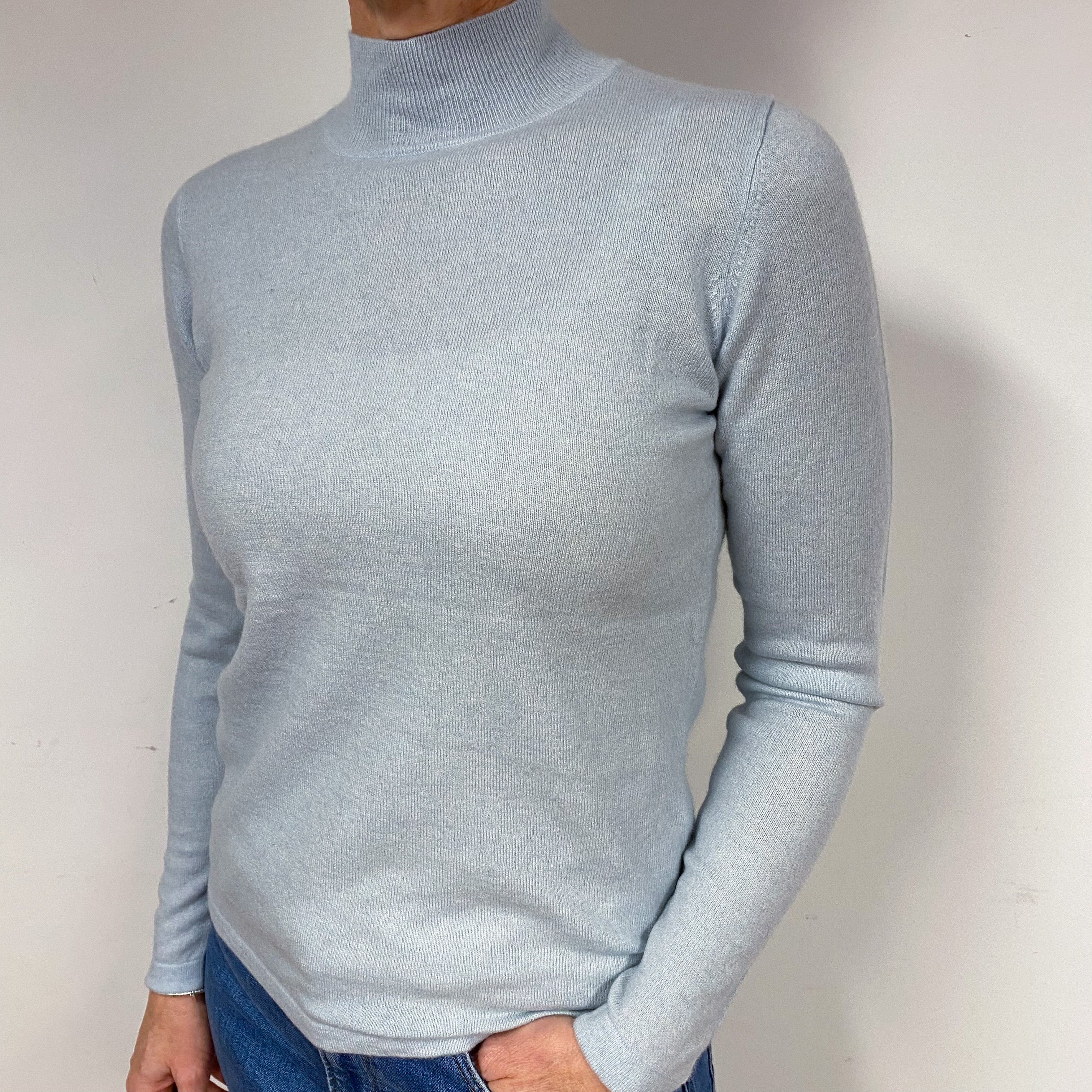 Ice Blue Cashmere Polo Neck Jumper Medium