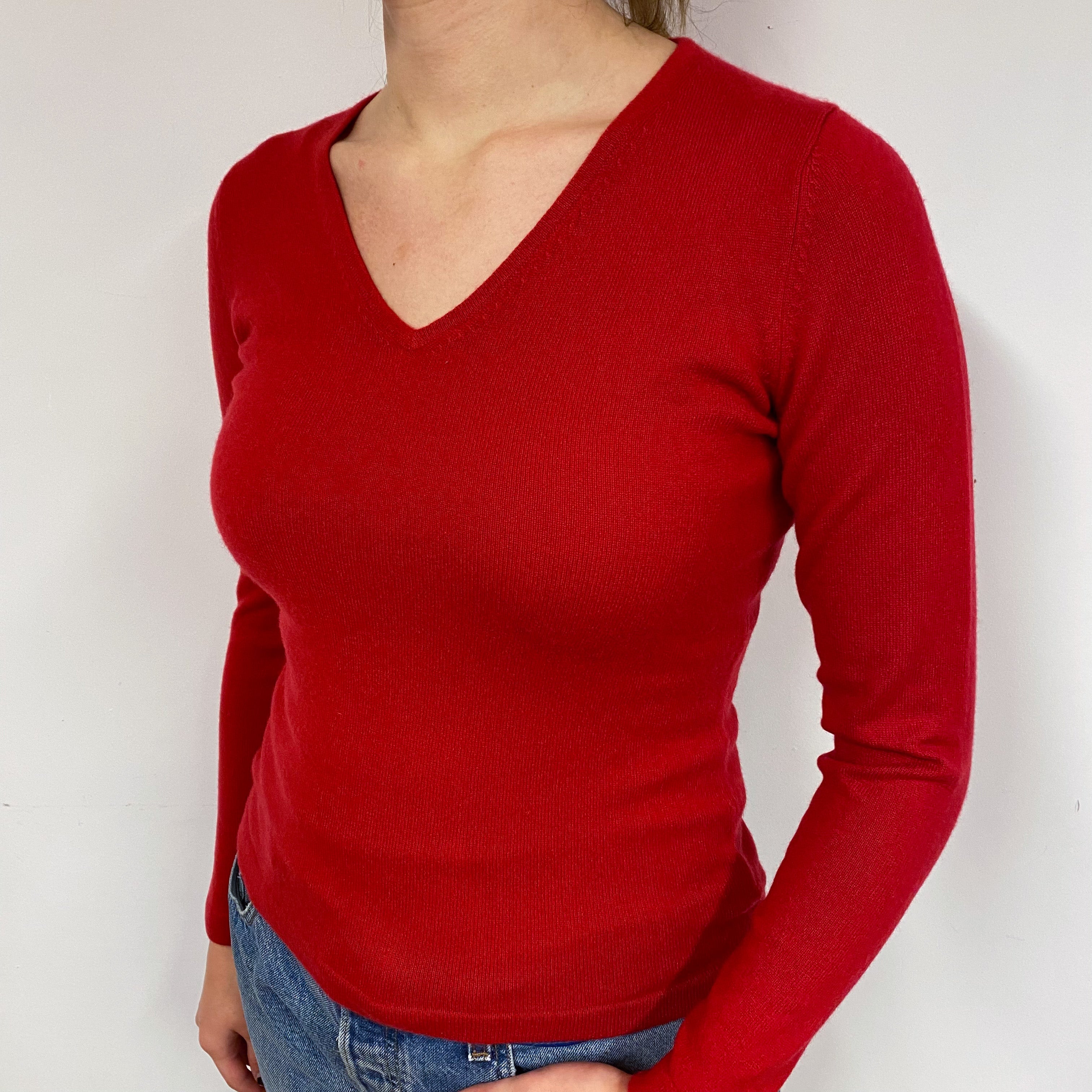 Berry Red Cashmere V-Neck Jumper Small