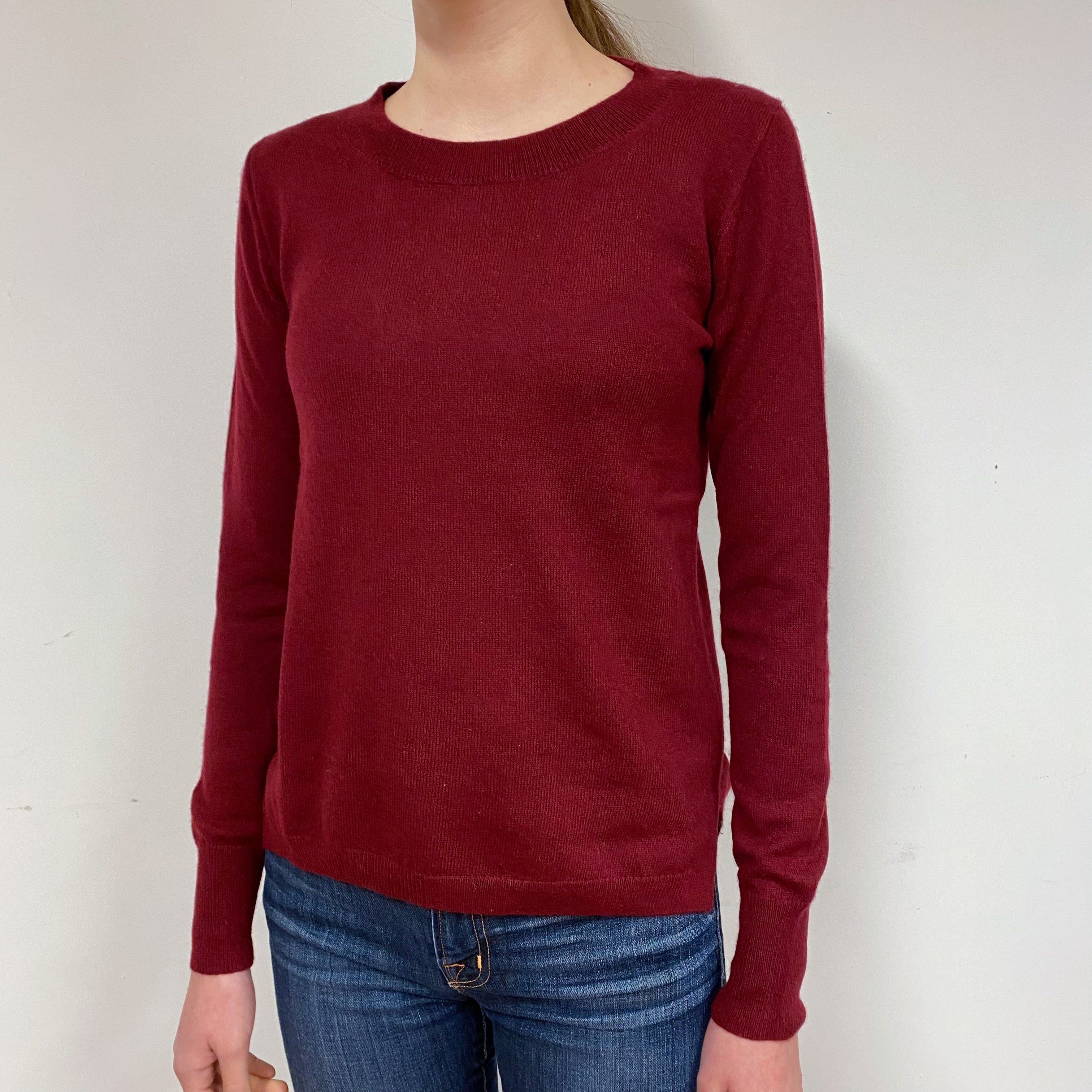 Wine Red Cashmere Crew Neck Jumper Extra Small