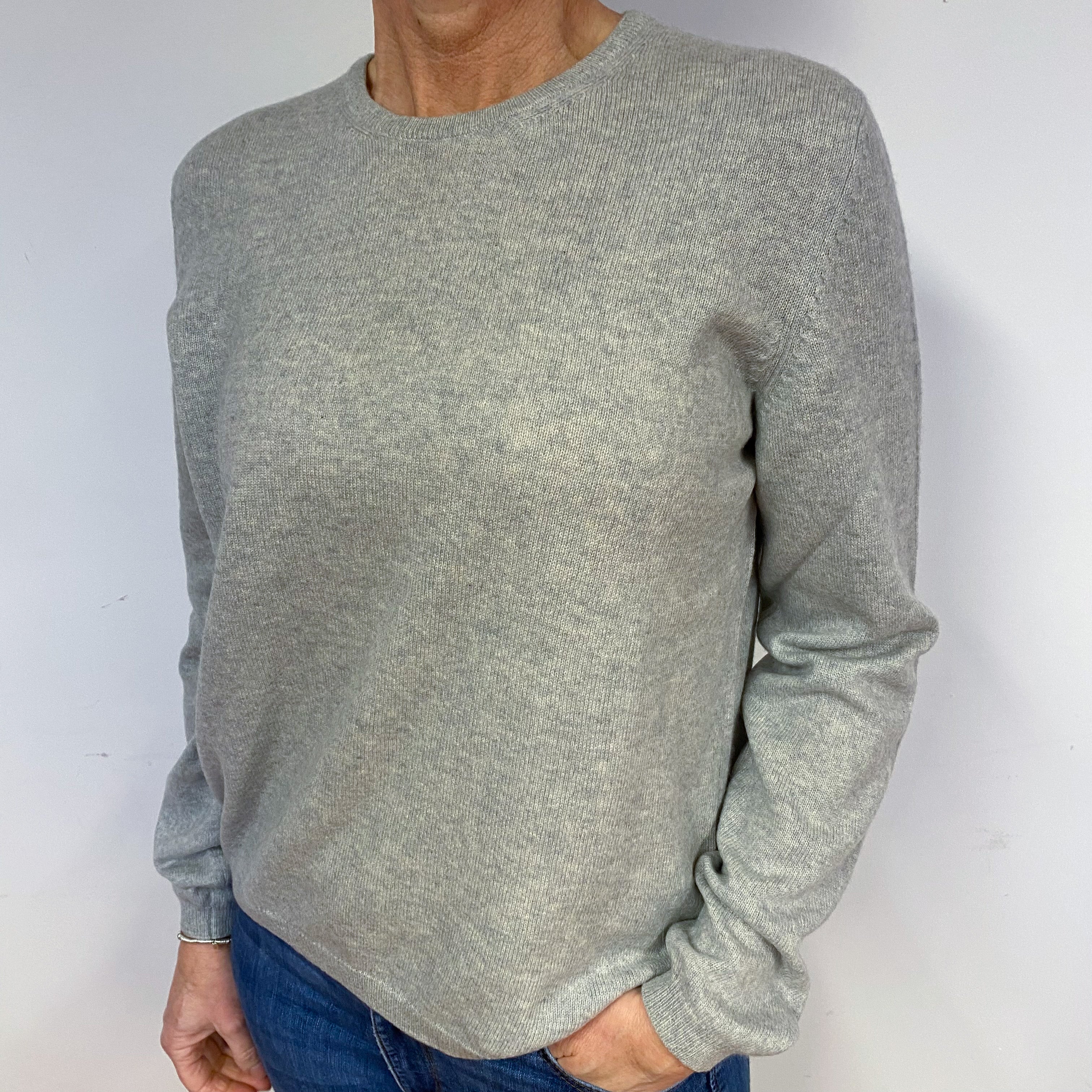 Slouchy Silver Grey Cashmere Crew Neck Jumper Medium