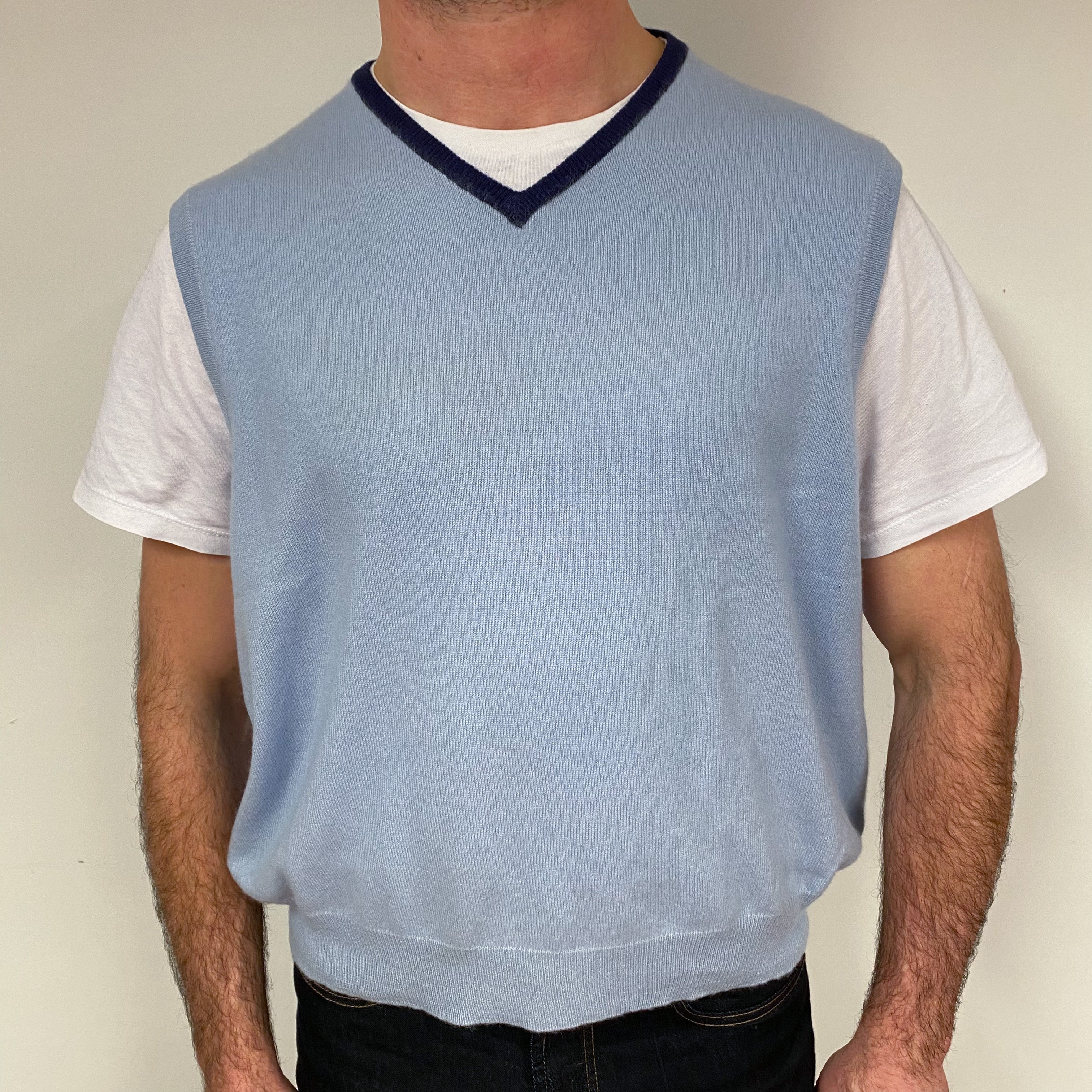 Men's Pale Blue Cashmere V-Neck Tank Top XXLarge