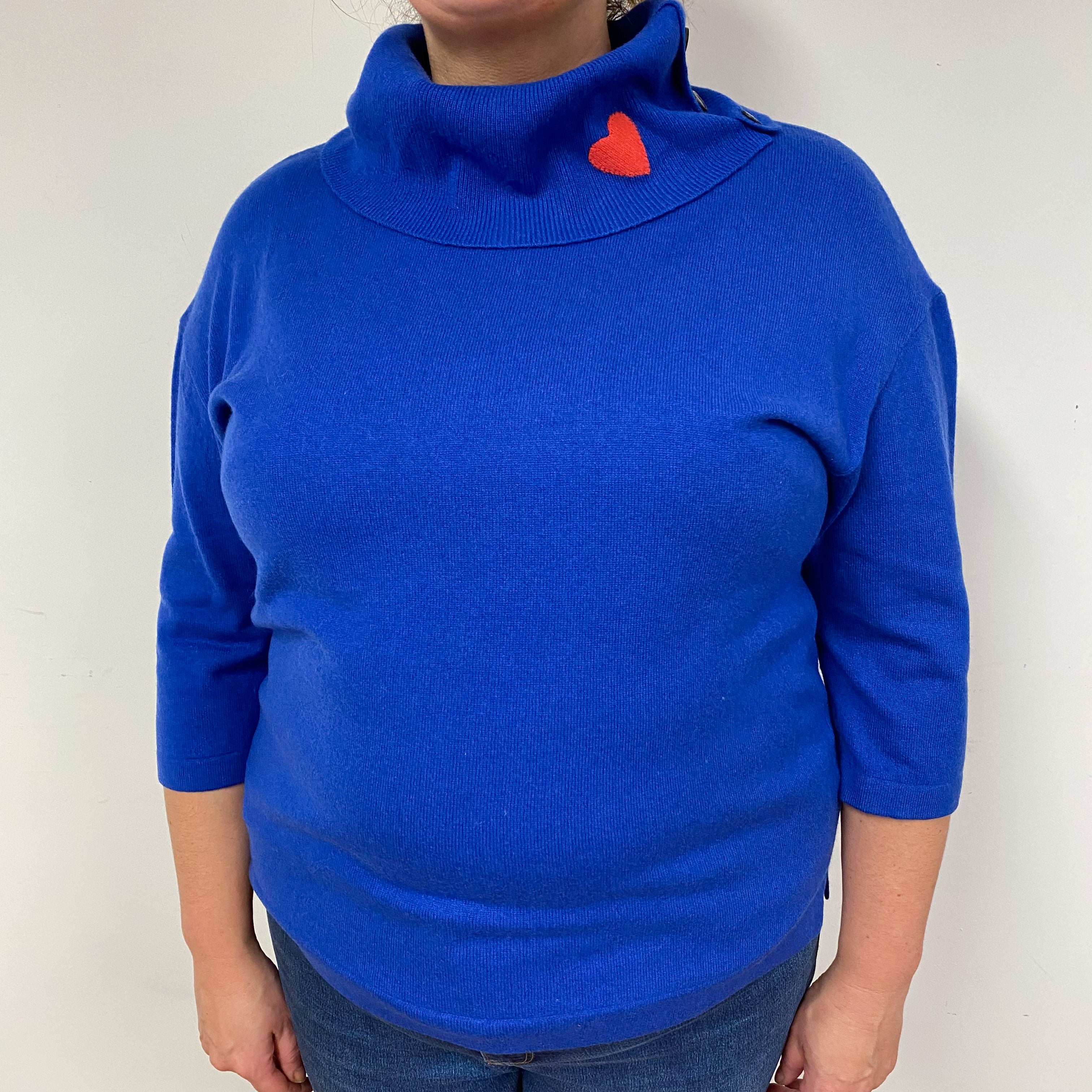 Admiral Blue 3/4 Sleeve Cashmere Roll Neck Jumper Extra Large