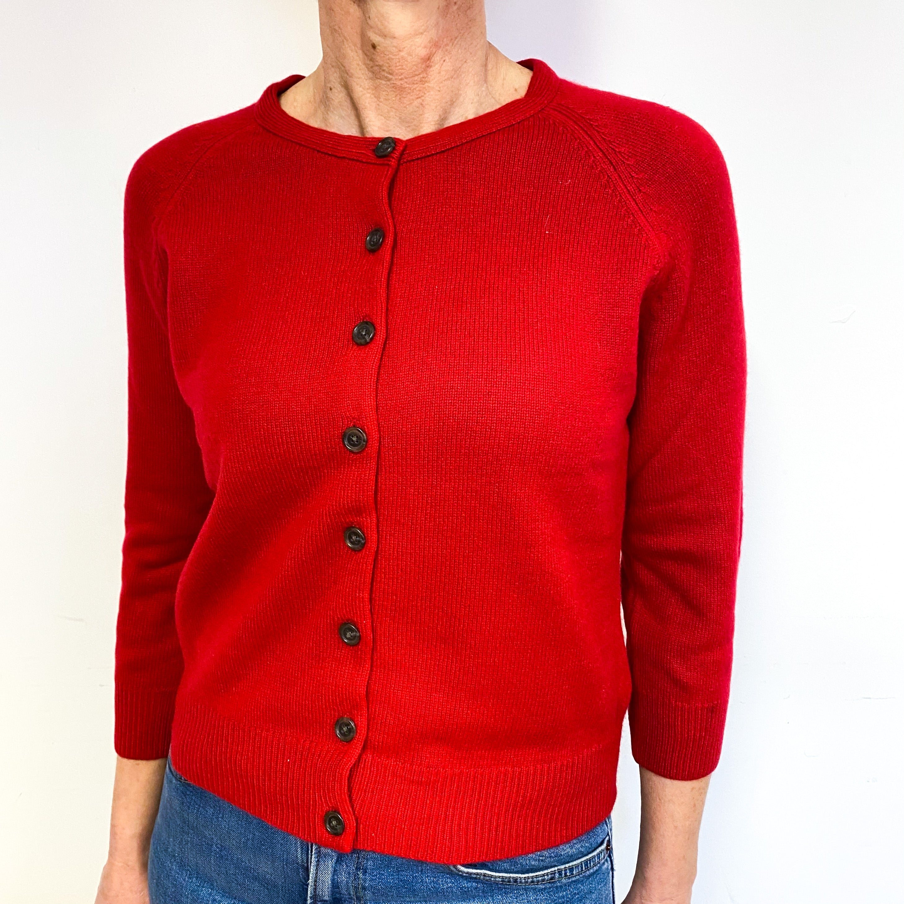 Tommy Hilfiger Red Cashmere Crew Neck Cardigan Medium.